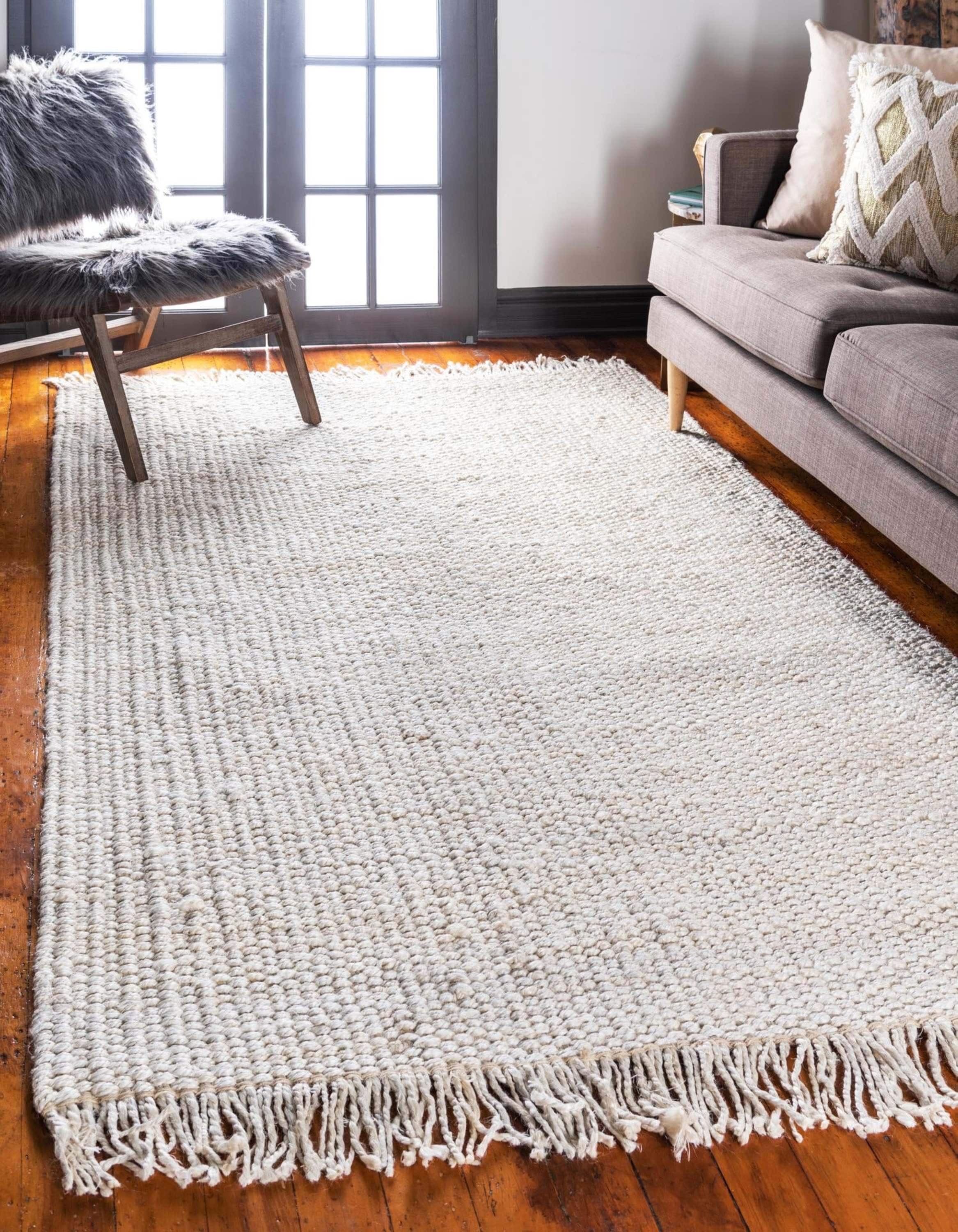 Unique Loom 3142808 Chunky Jute 8 x 10 (ft) Braided Jute Ivory Rectangular Indoor Solid Area rug