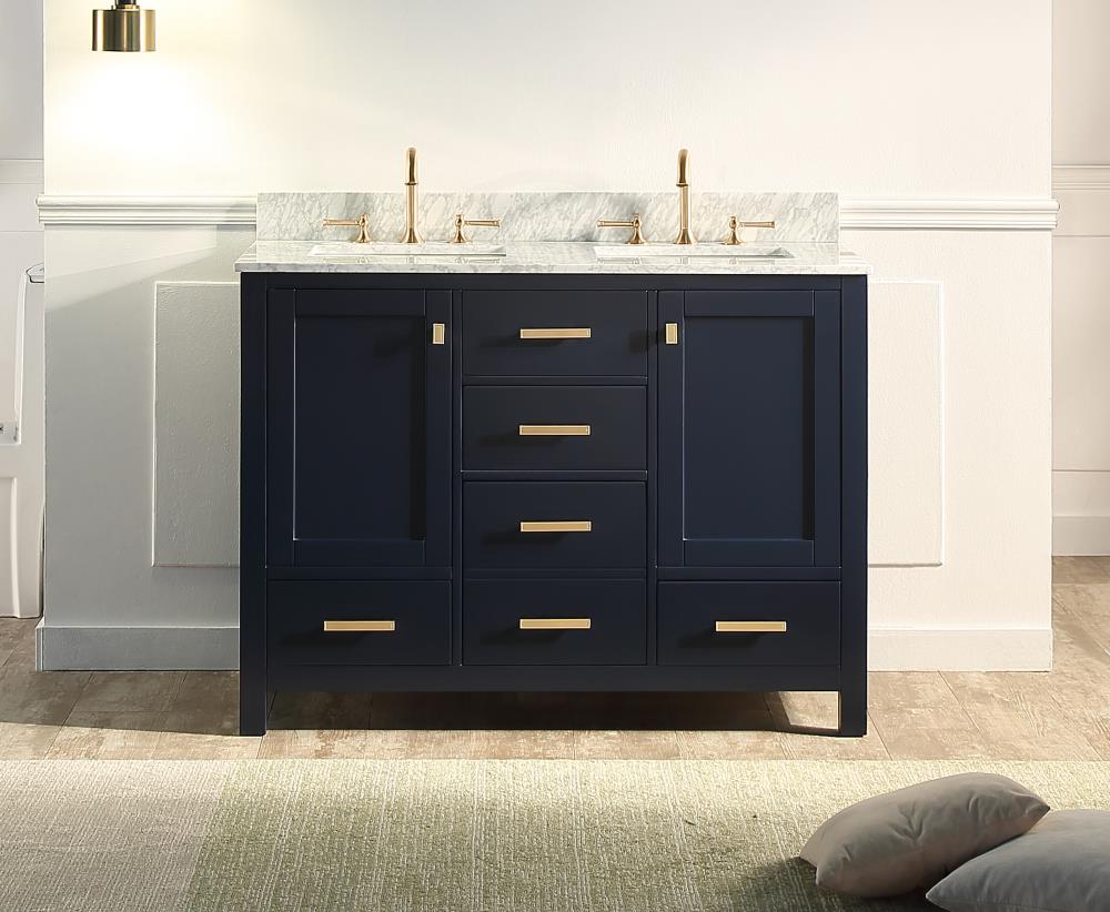 Supreme Wood Whitney 48 In Navy Blue, 48 Inch Double Sink Vanity White