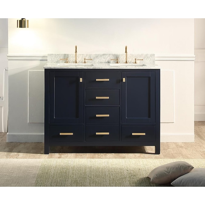 Supreme Wood Whitney 48 In Navy Blue, 48 Inch Double Sink Bathroom Vanity With Top