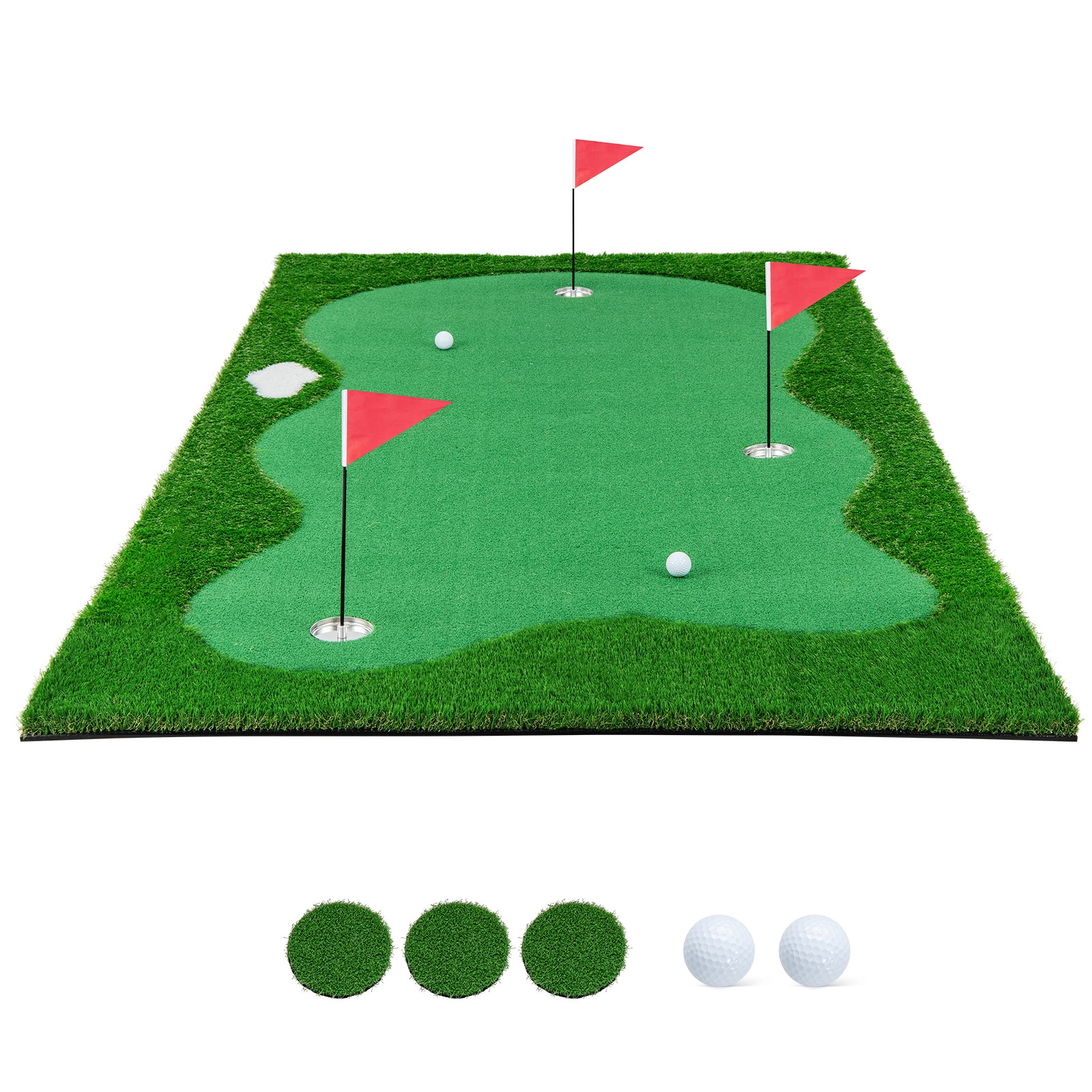 Slickblue Green Portable Golf Putting Trainer with Artificial Turf Surface and Golf Ball Accessories for Backyard or Practice Areas