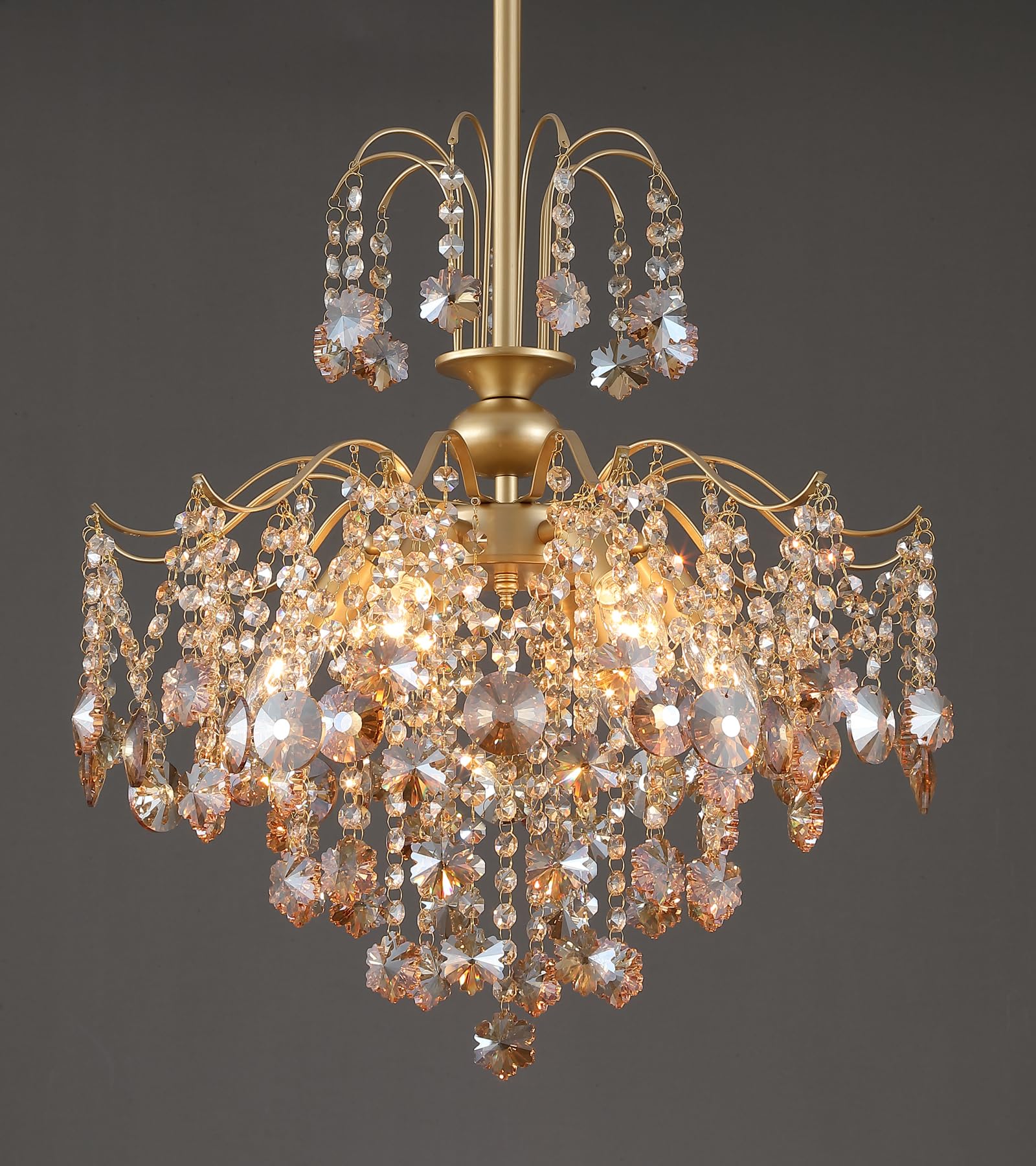 IUEST  Modern Gold Crystal Chandelier Amber Crystal Pendant Light Six Lights for Bedroom Dining Room Entryway Hallway Office Bathroom UL Listed