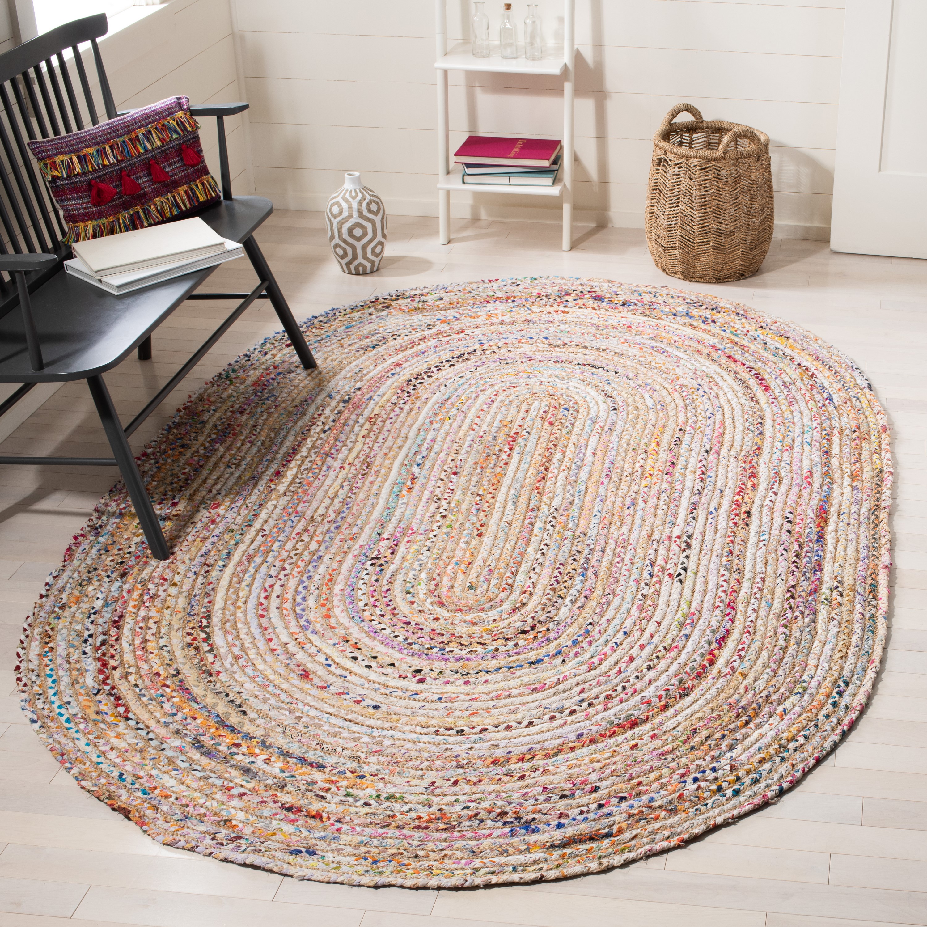 Safavieh Braided Georgine 3 X 5 (ft) Red Oval Indoor Stripe  Bohemian/Eclectic Throw Rug in the Rugs department at