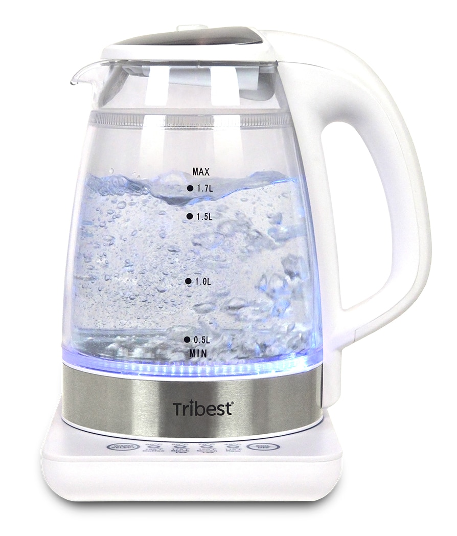 Tribest Tea Kettle White and Clear 7-Cup Cordless Digital Electric