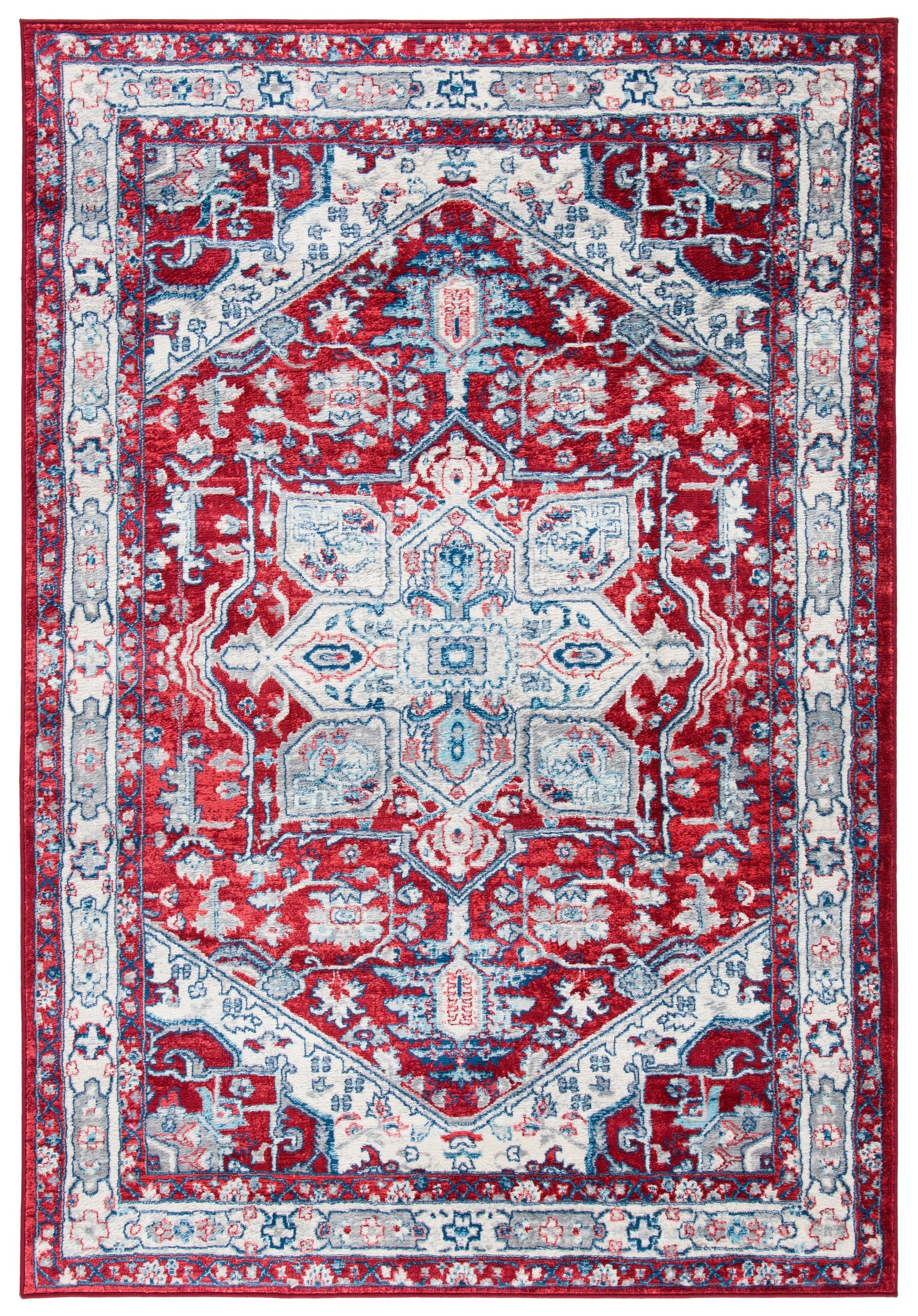 Red and Ivory Rectangular Stain-Resistant Synthetic Rug