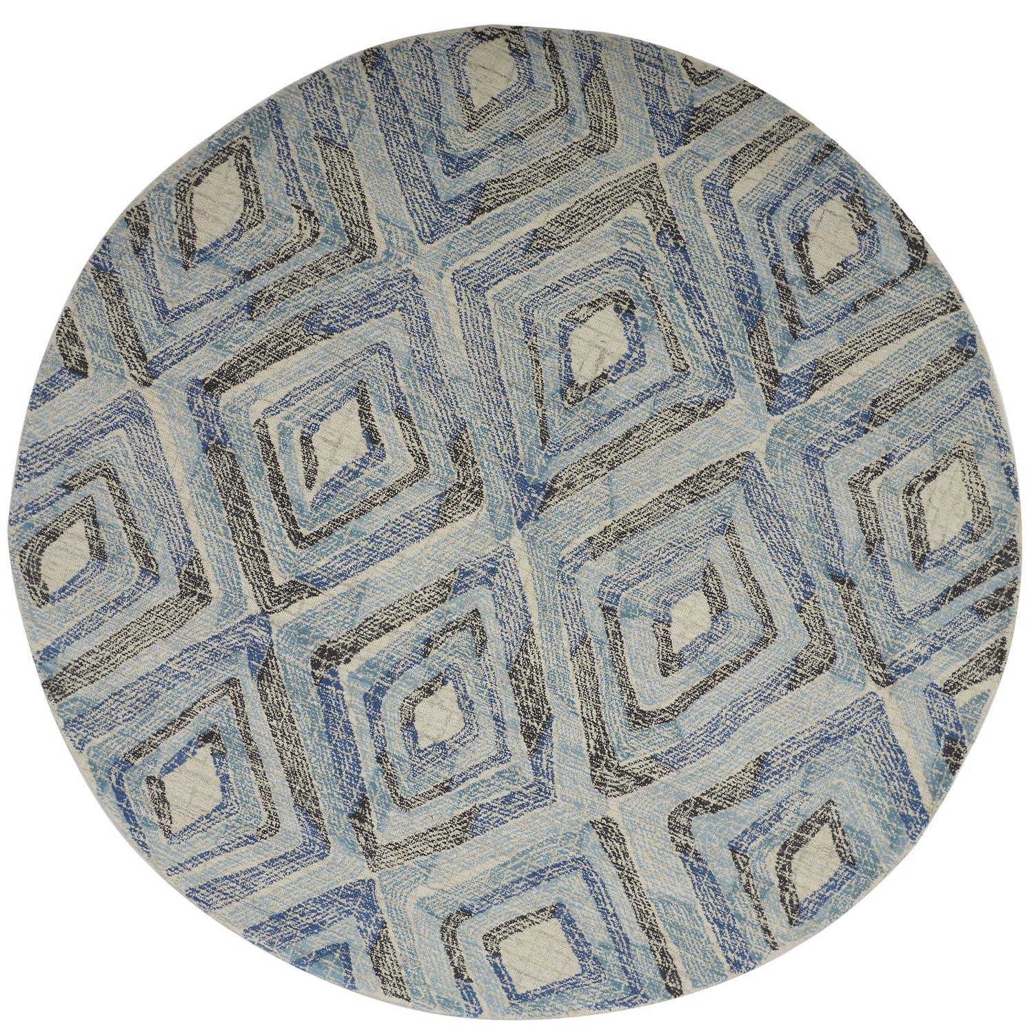 Room Envy 723R8448BLU000N80 Binada 8 X 8 (ft) Wool Light Aqua Blue/Teal Blue Round Indoor Geometric Mid-century Modern Area Rug