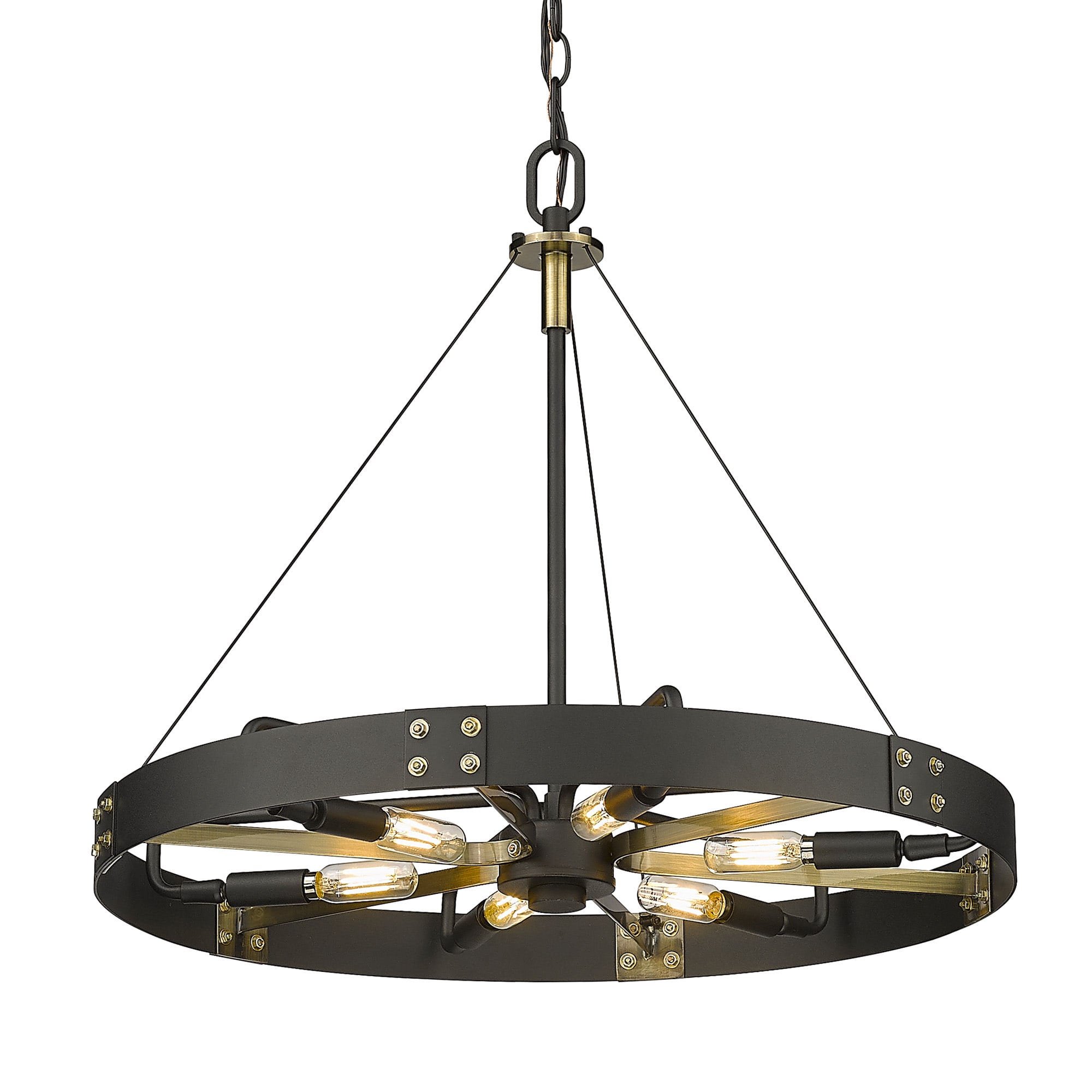 Golden Lighting 3866-M NB-AB Vaughn 6 -Light Natural black Vintage Geometric Large Hanging Pendant light