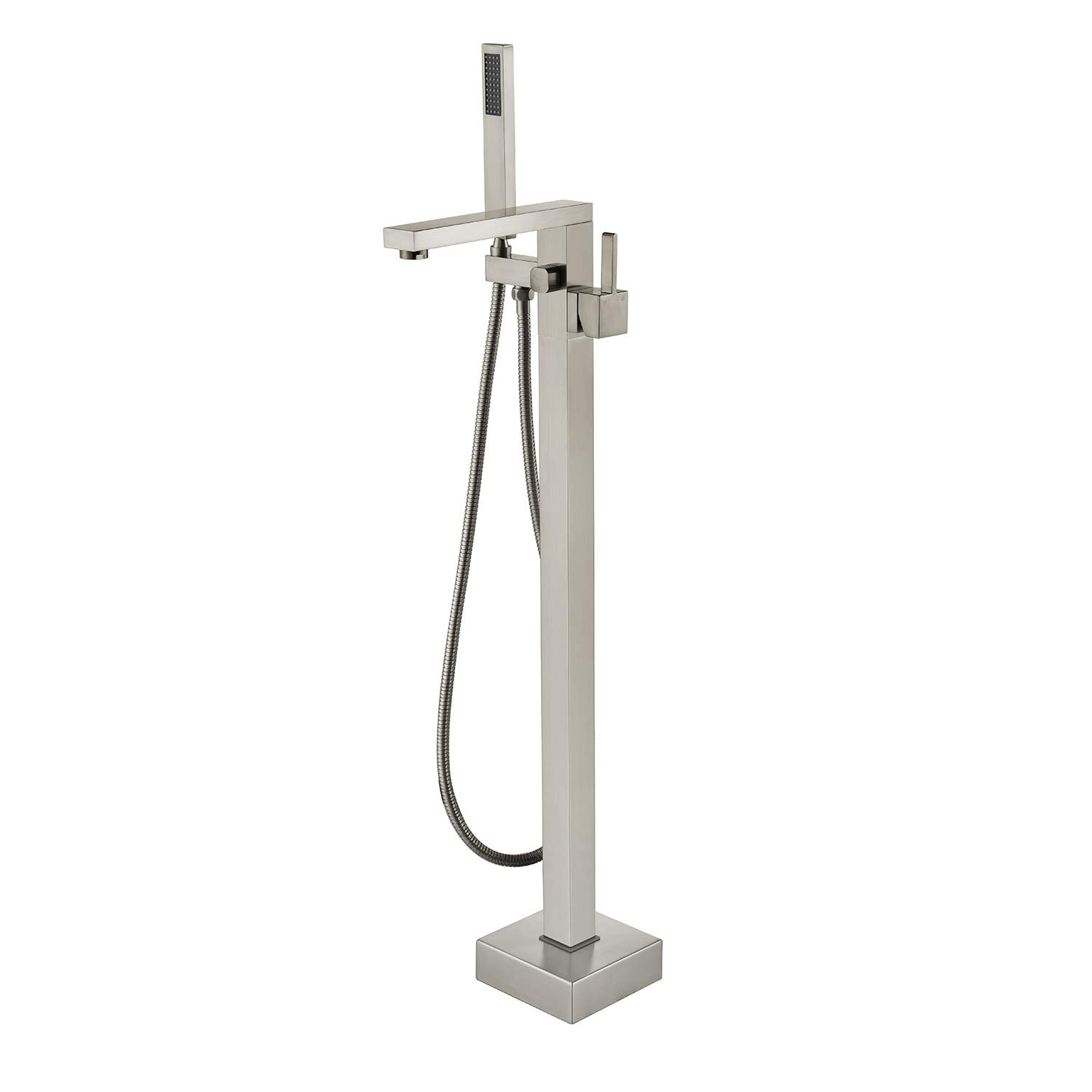 Aoibox  Freestanding Tub Filler Floor Mount Single Handle 360 Swivel Spout with Handheld Shower in Brushed Nickel