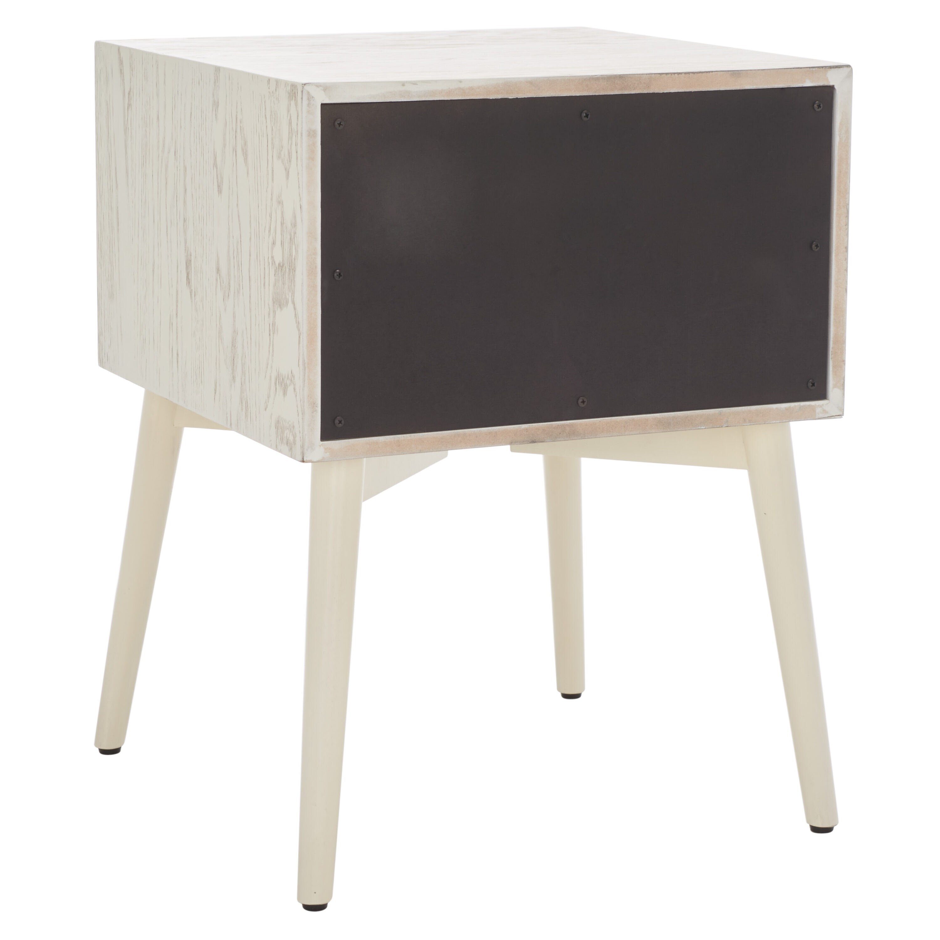 White Washed and Antique Gold 2 Drawer Mid-Century Nightstand