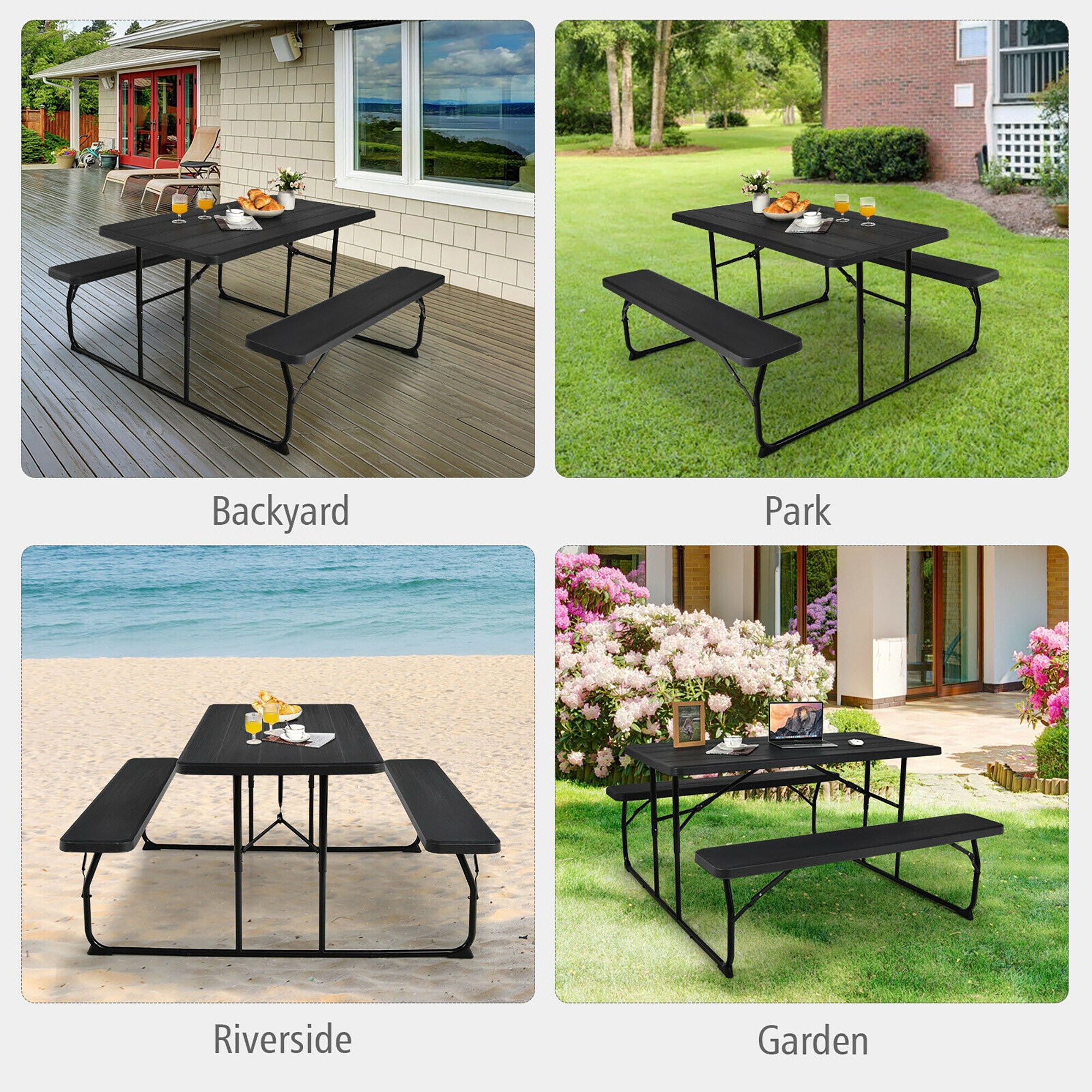 BABOOM 54-in Black Plastic Rectangle Folding Picnic Table In The Picnic ...