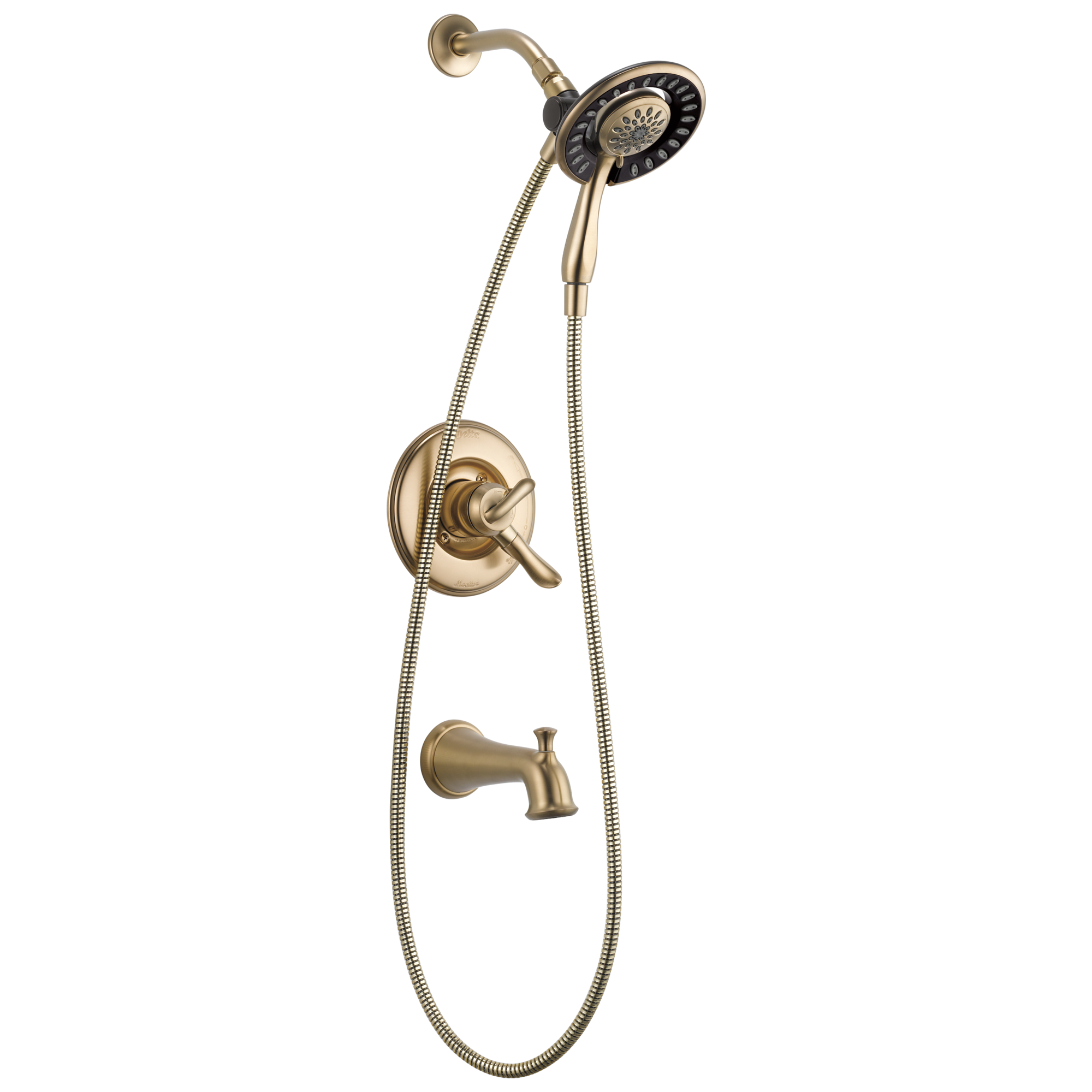 Delta Linden Champagne Bronze 2 Handle Multi Function Round Bathtub And Shower Faucet Valve 5945