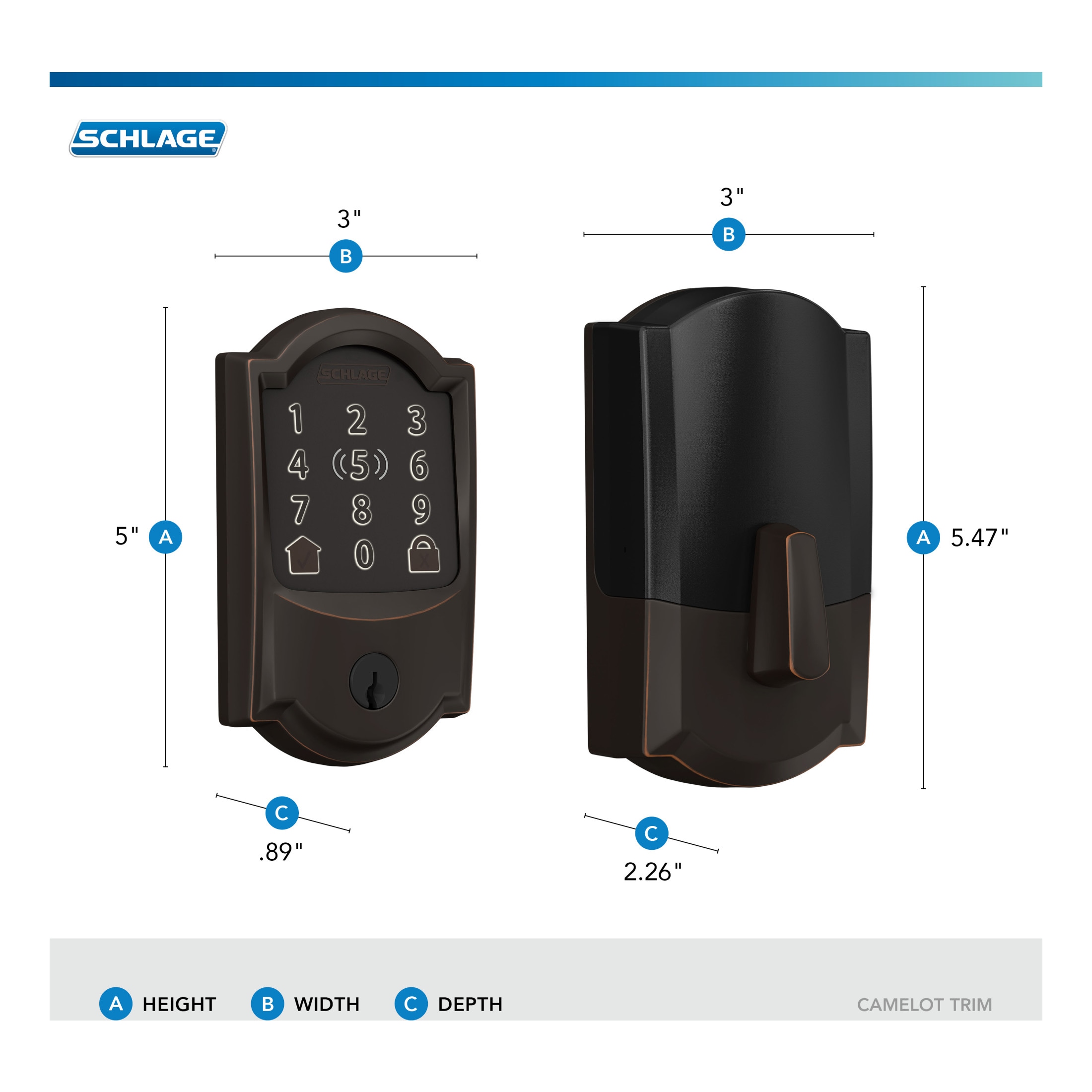 Schlage Encode Plus Camelot Aged Bronze Wifi Bluetooth Electronic Deadbolt  Lighted Keypad Touchscreen Smart Lock in the Electronic Door Locks  department at
