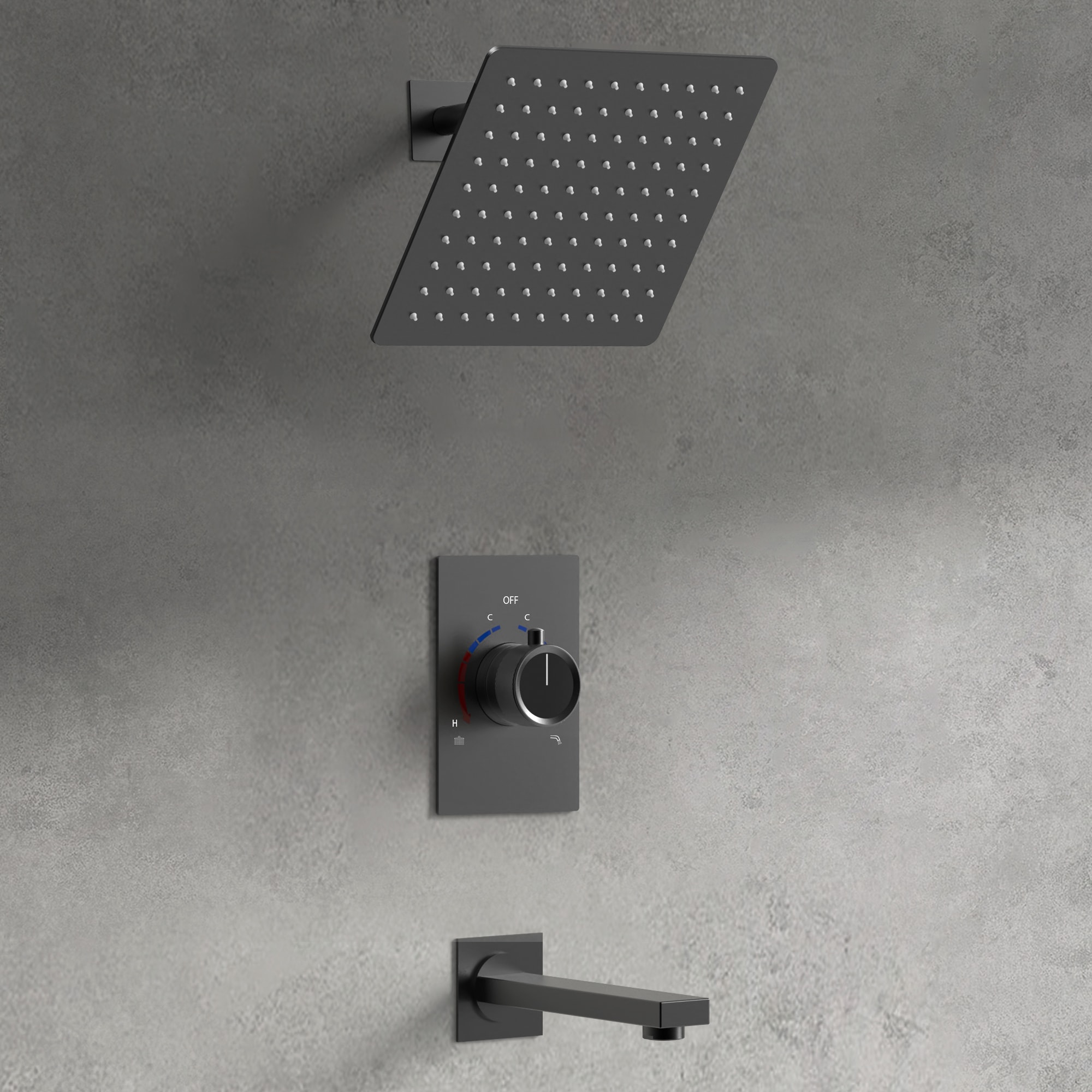 GRANDJOY TOBILI5185CH ClassicRain Matte Black 8-Inches Built-In Shower Faucet System with 2-way Diverter ( Pressure-balanced Valve Included )