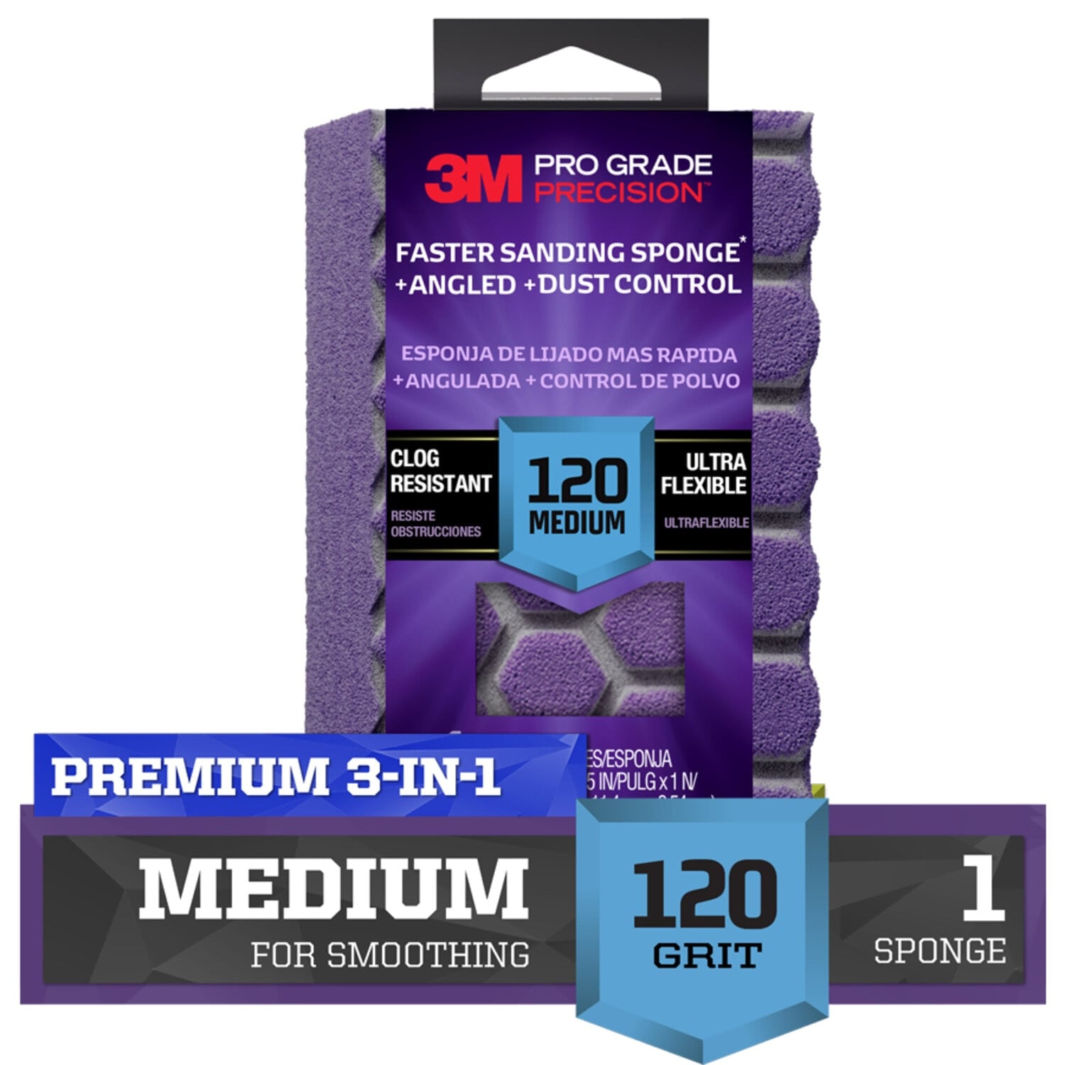 3M PRO Grade Precision Medium 120-Grit Sanding sponge 1-in x 2.5-in #DCDA120-PGP-1T