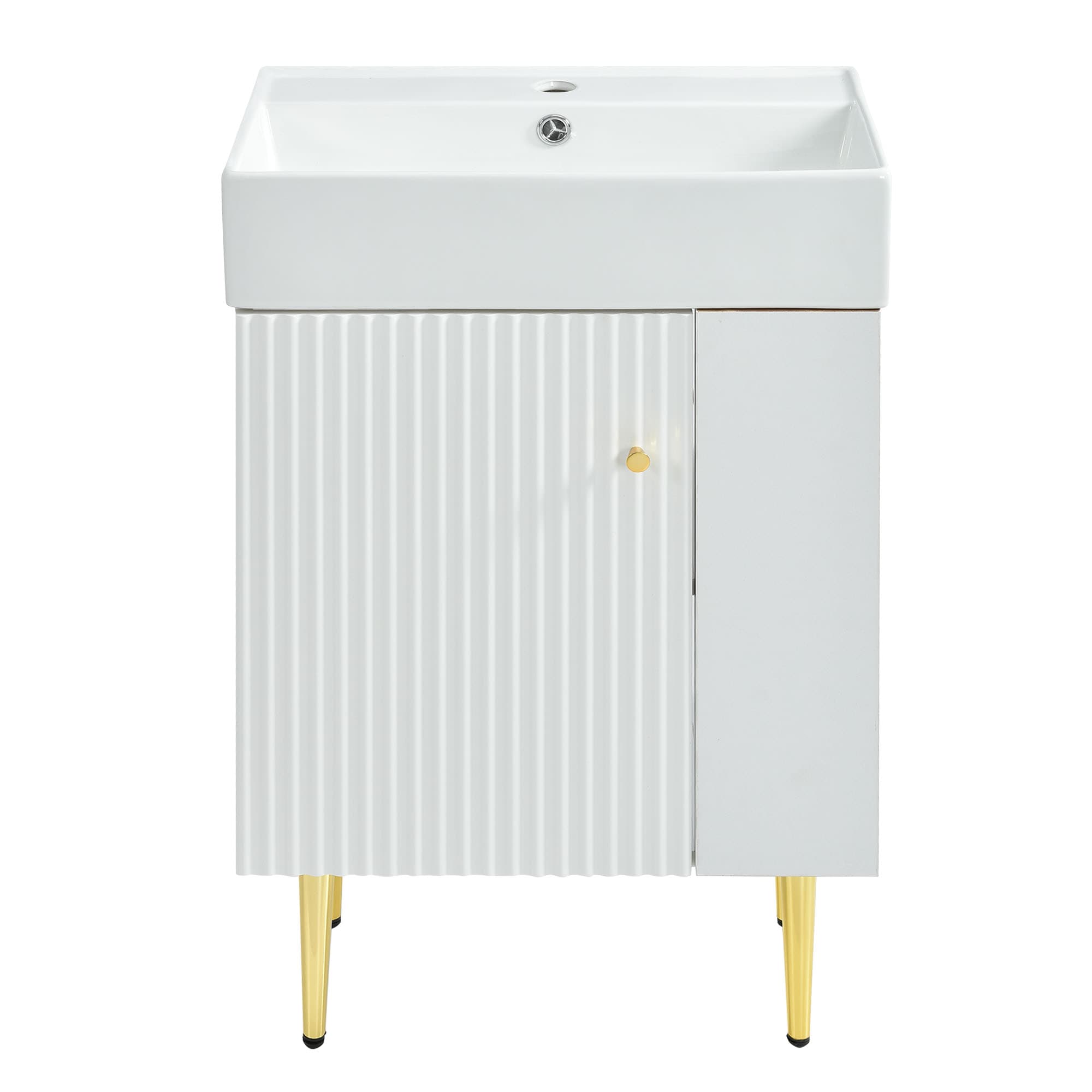 JEAREY 21.6 Inch White Bathroom Vanity with Combo Cabinet and Right Side Storage and White Ceramic Top