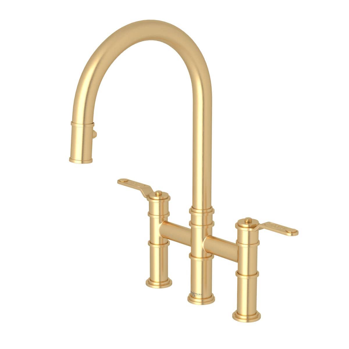 Rohl U.4549HT-SEG-2 Armstrong 1.8 GPM Deck Mount Bridge Kitchen Faucet in Satin English Gold with Lever Handles