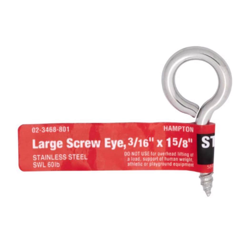 Hampton  3/16 in. D X 1 5/8 in. L Polished Stainless Steel Screw Eye 60 lb. cap. 1 pk
