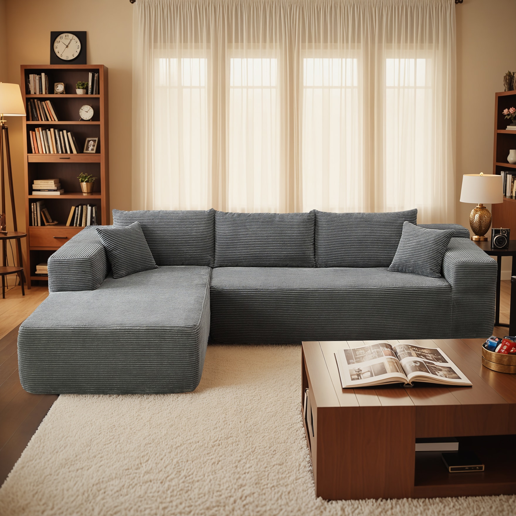 weaxty HMB2V900L Silvia 103.55-in Modern Gray Striped Sectional