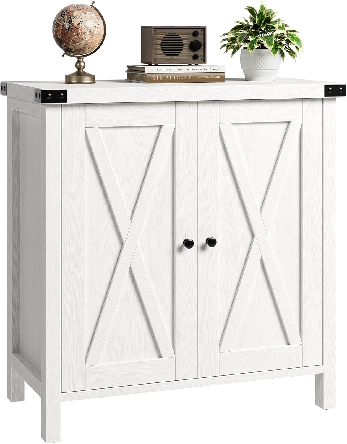 Qeetex AWEPHO0YPZM8IF Farmhouse Sideboard Buffet Cabinet with Adjustable Shelves and Barn Doors Rustic Modern Coffee Bar and Kitchen Organizer White