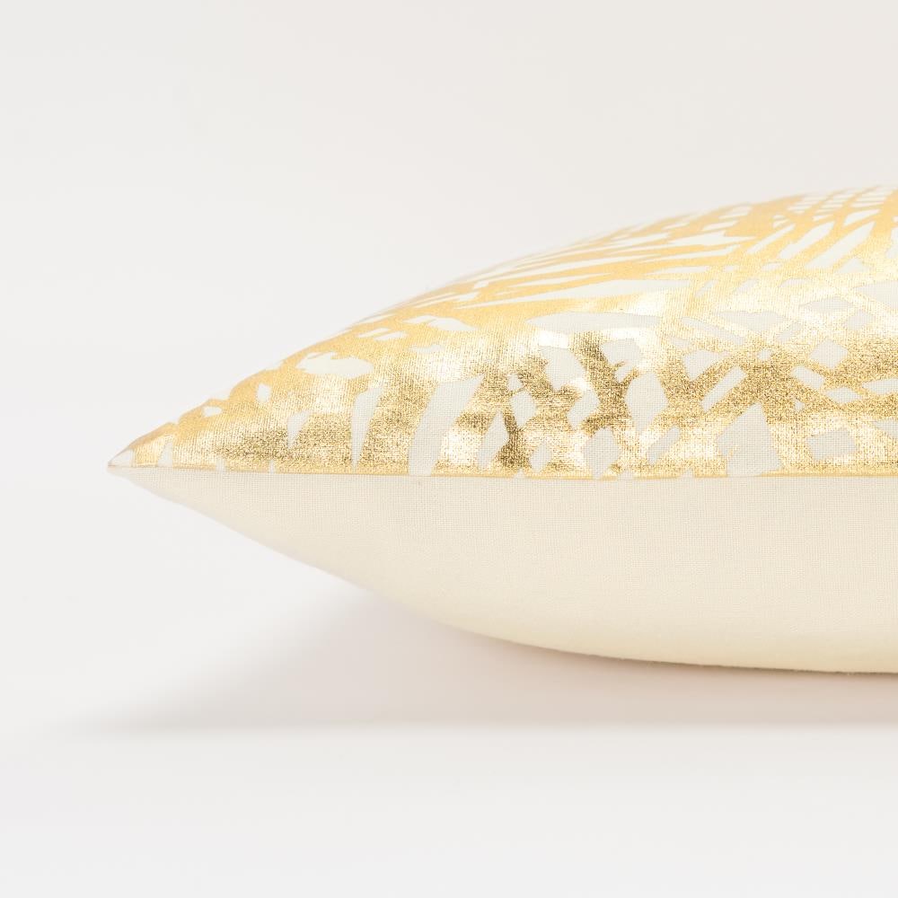 Gold and White Cotton Lumbar Pillow with Etched Pattern