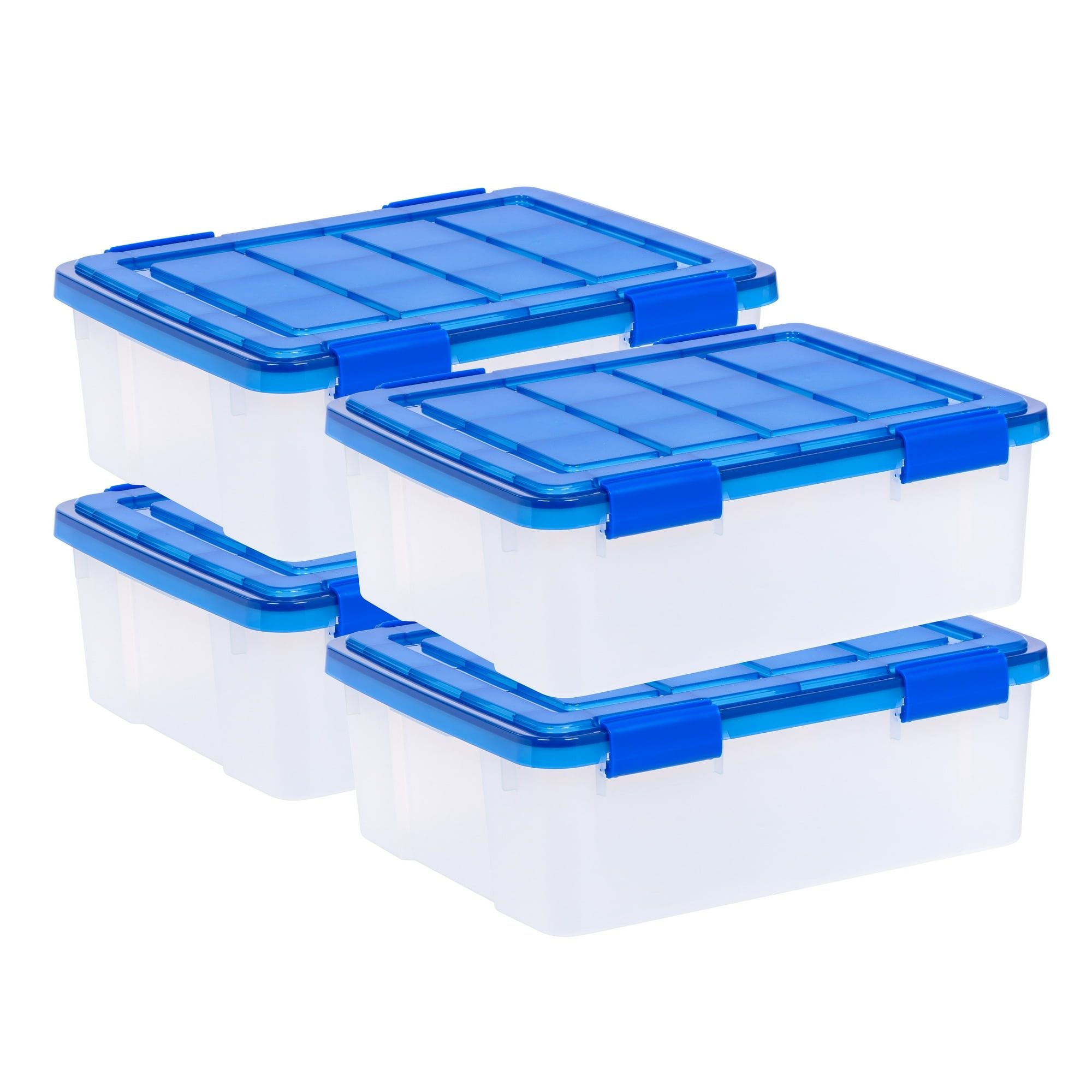 JUSHUA 26 Qt Plastic Storage Bins with Sealed Lids Clear Gasket Box Airtight Containers 4Pk
