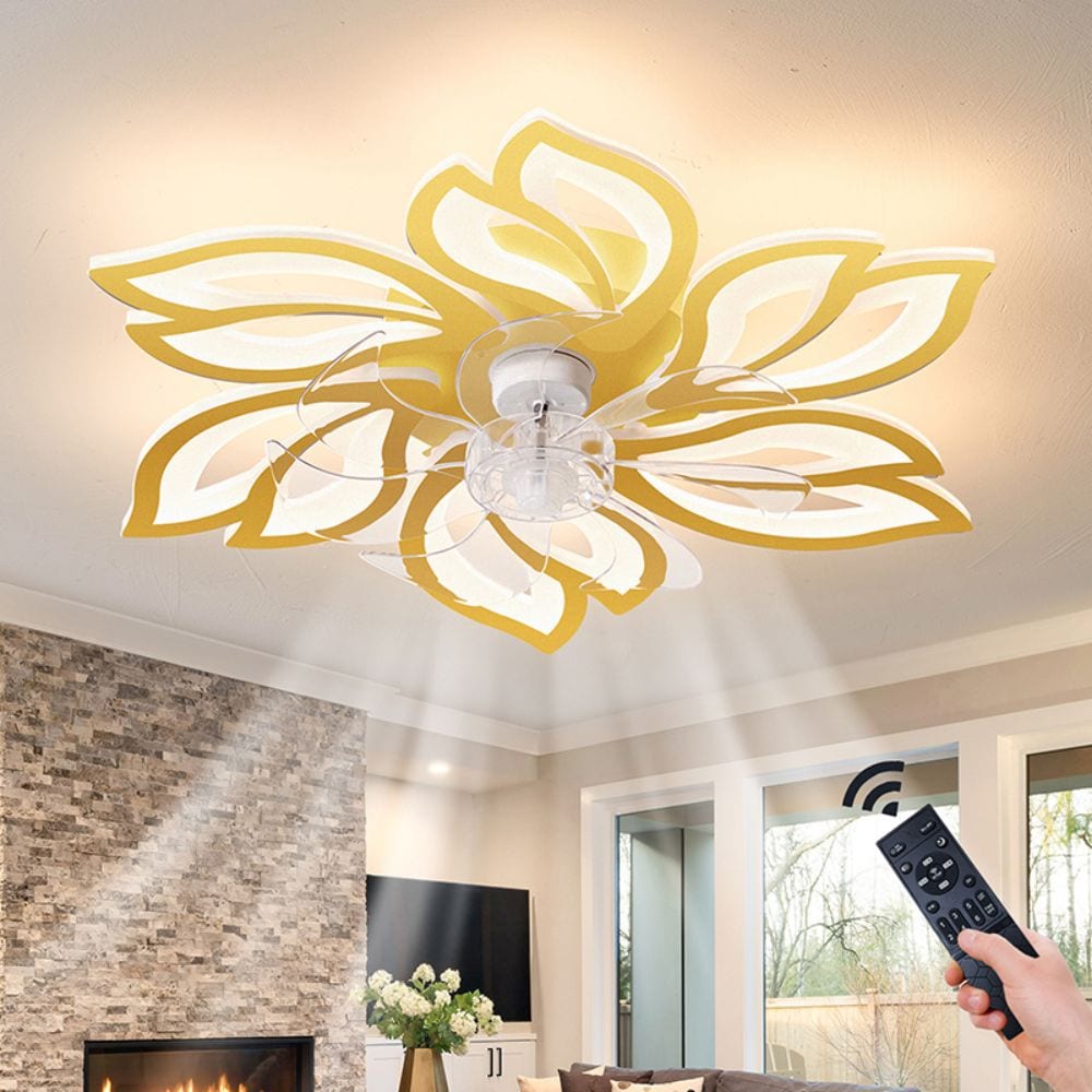 Oaks Decor OK09119855 ROCKWOOD 26-in Gold with Color-Changing Integrated LED Fixture Indoor Flush mount Smart Compatible Fandelier Ceiling Fan With Light and Remote ( 7 -Blade)