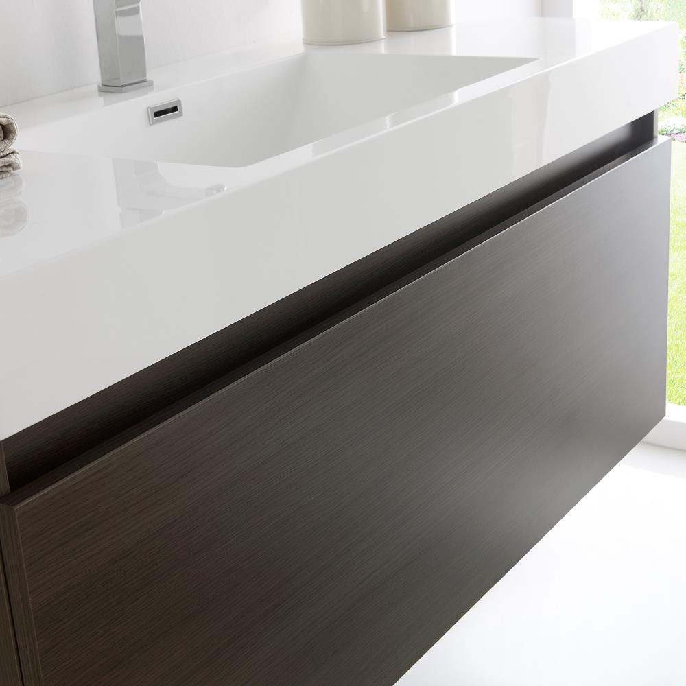 Gray Oak Wall Hung Vanity with Integrated Sink and Medicine Cabinet