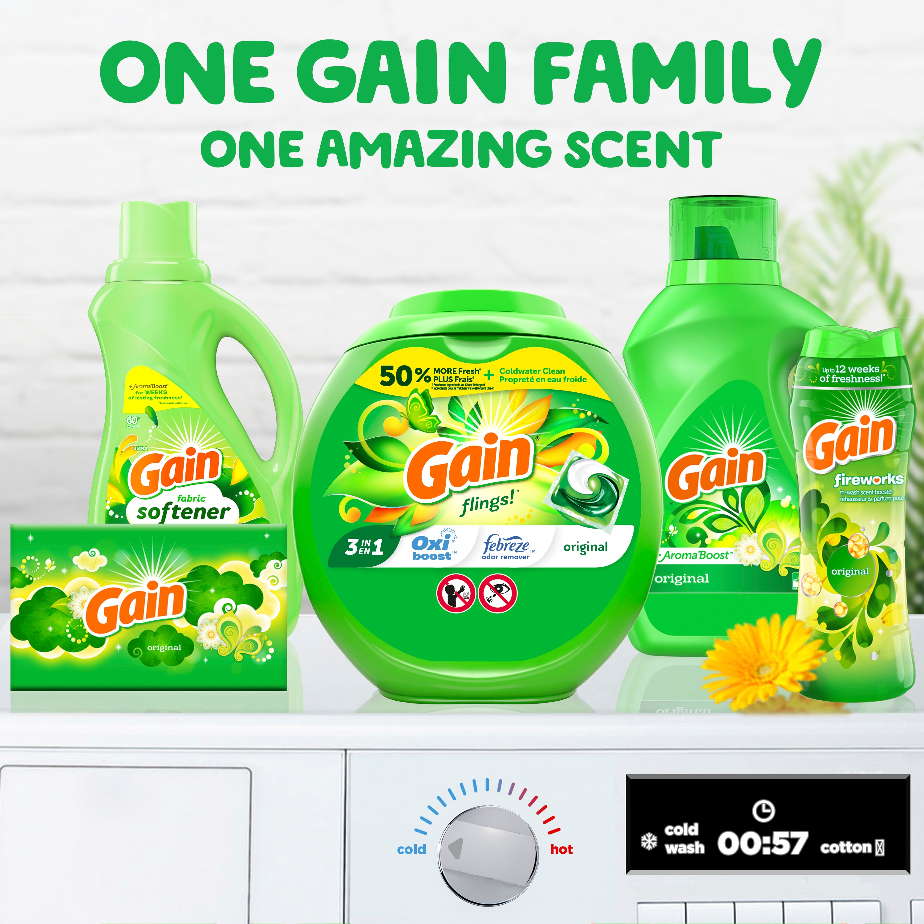 Gain Bundle XL! Gains Flings, Dryer Sheets, top Fabric Softner, Detergent, and More!