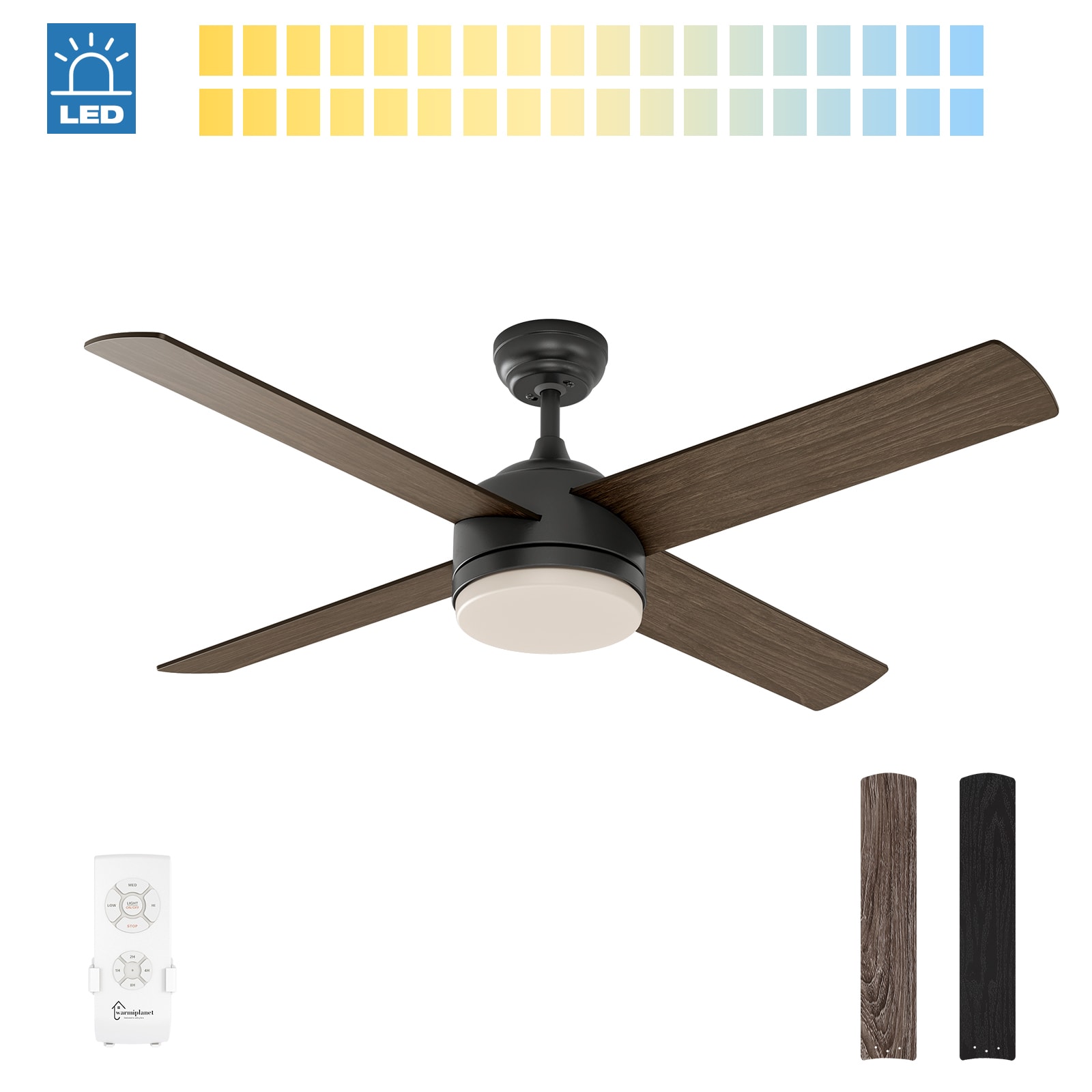 warmiplanet Ceiling Fan with Lights Remote Control, 52 inch, Brushed Nickel (5-Blades)