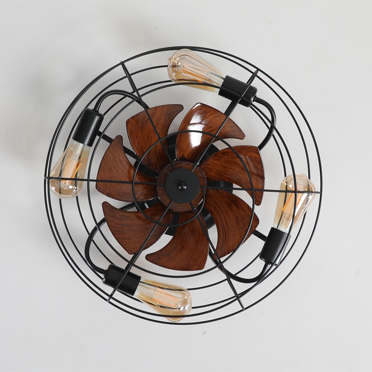 SINOFURN 20-in Black Indoor Flush Mount Cage Ceiling Fan and 