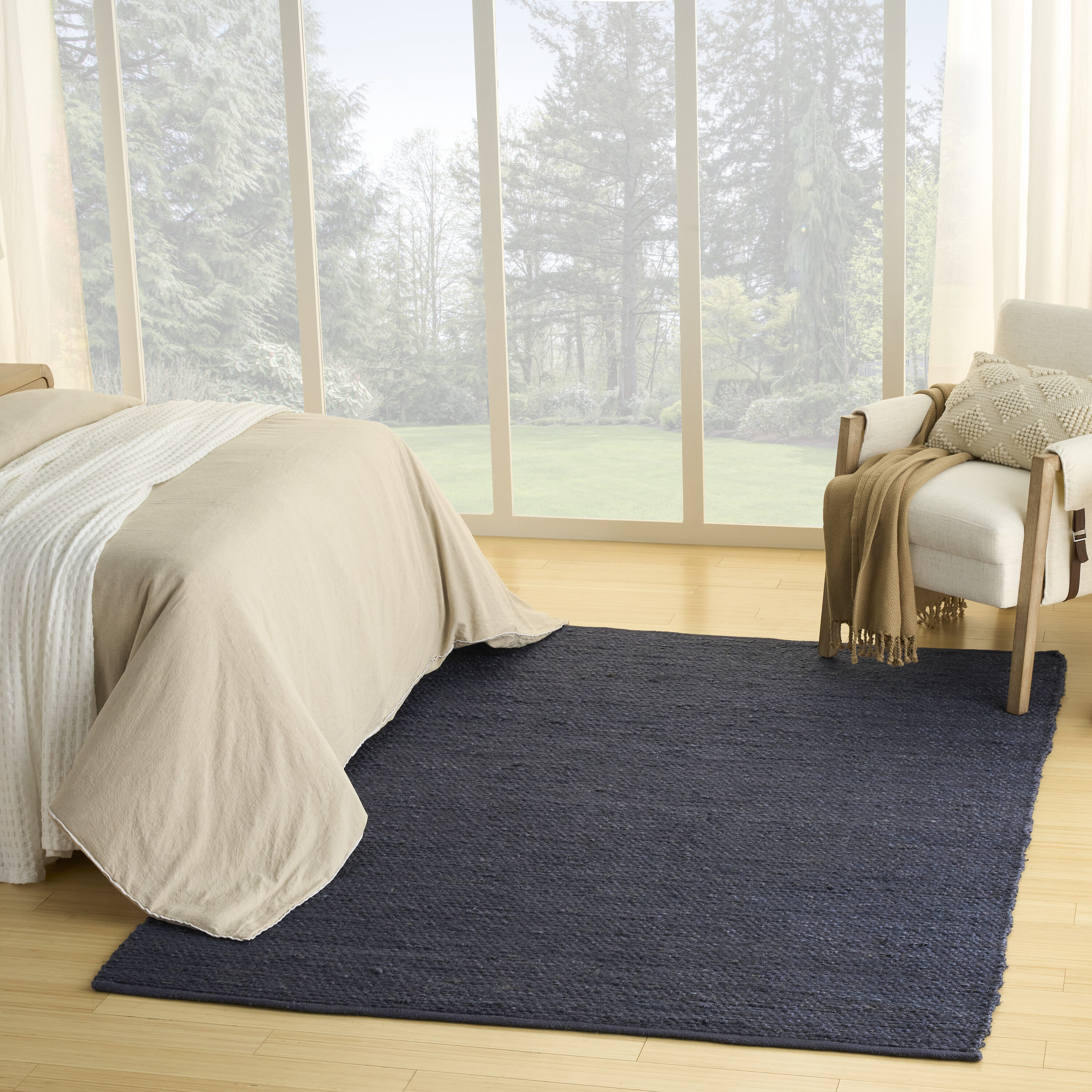 Nourison Home 099446996022 Natural Jute 5 x 7 (ft) Jute Navy Rectangular Indoor Solid Area rug