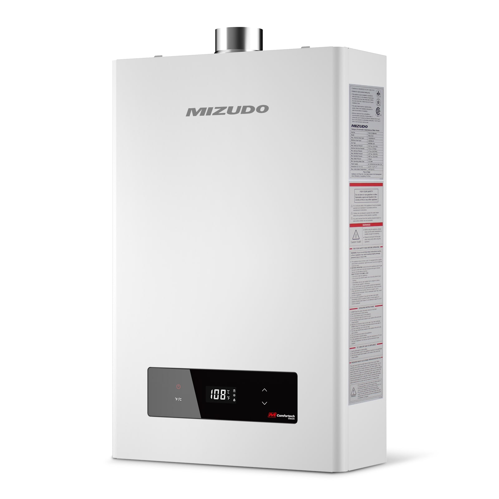 Mizudo FDG-CF170AW-NG Comfortech 170 Natural Gas Tankless Water Heater Indoor Up To 8.7-GPM 170000-BTU Instant Hot Water Heater