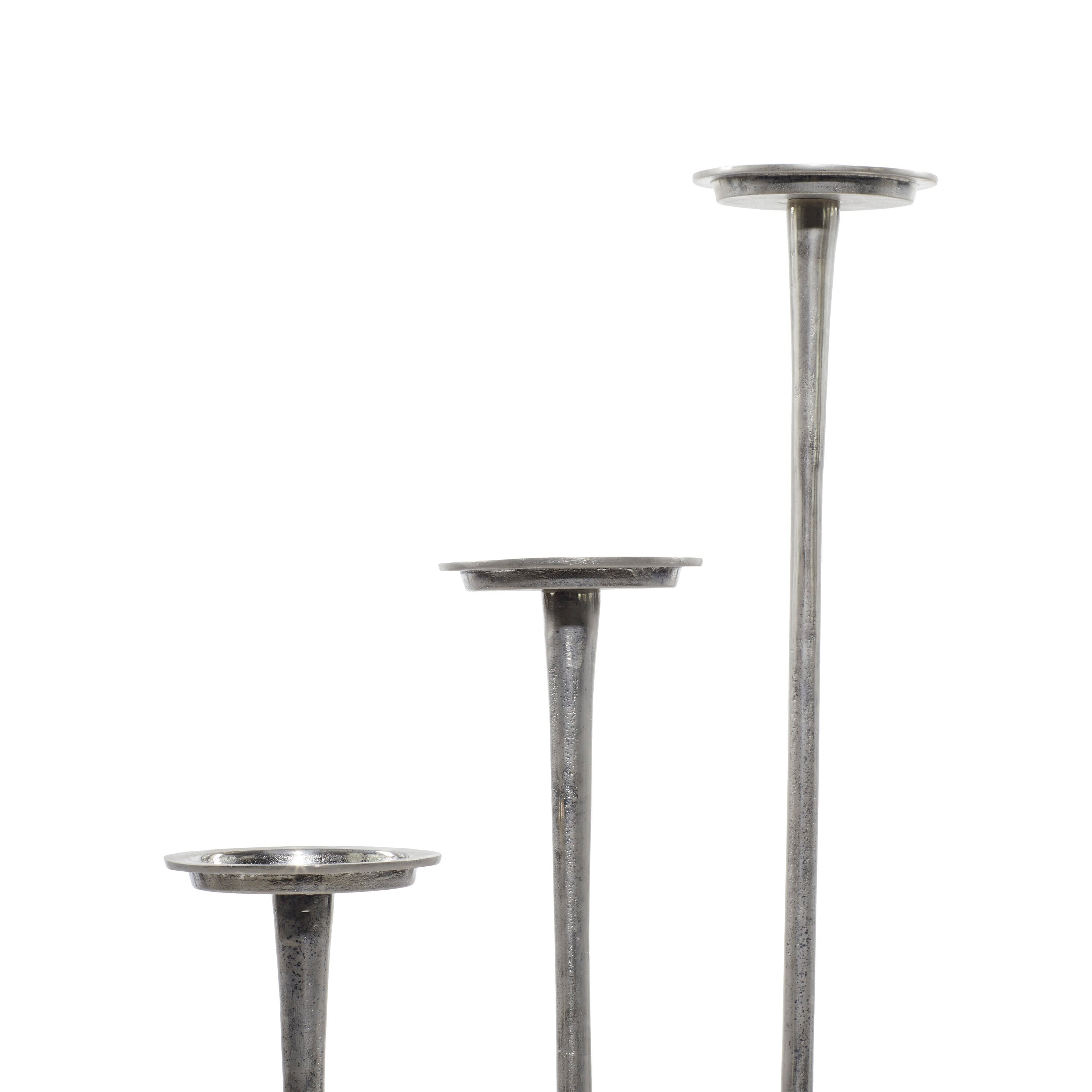 Elegant Trio Silver Aluminum Floor Candle Holders, Set of 3