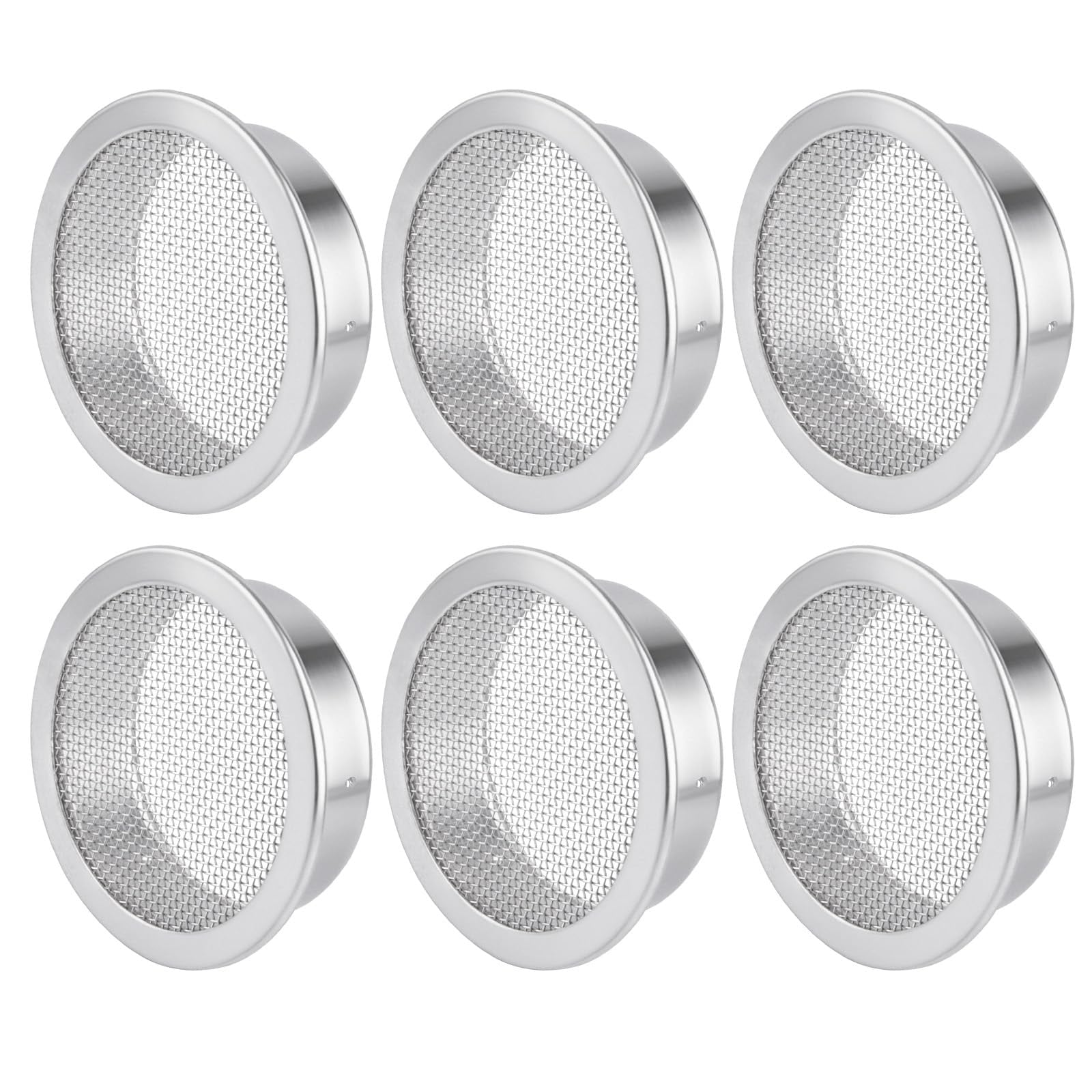 Aoibox  2 in Round Open Screen Soffit Vents with Aluminum Mesh Mill Finish Low Profile 0 5 in Depth 6 Pack