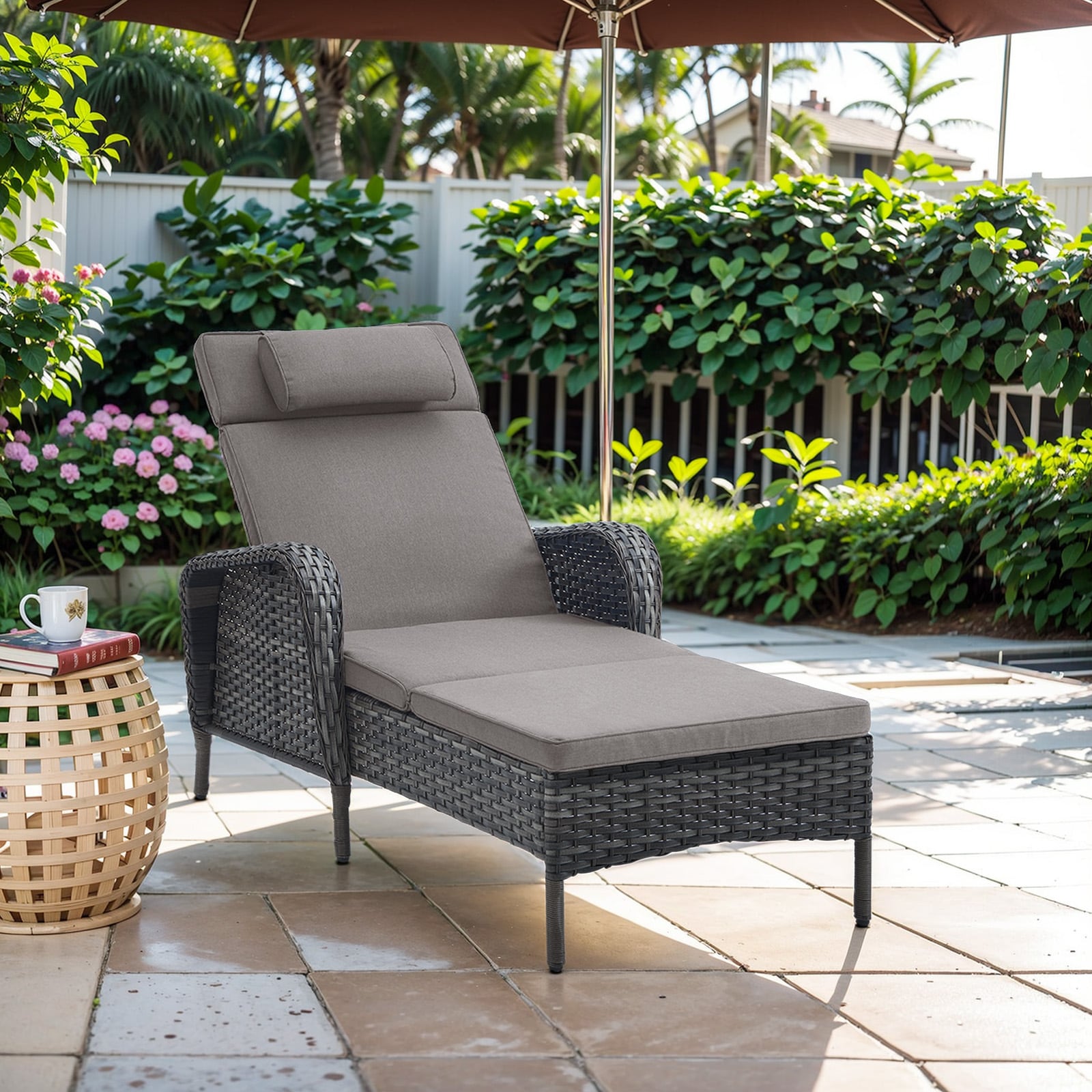 0 PA141-2 PACHAIRS-T Wicker Gray Steel Frame Stationary Conversation Chair with Gray Cushioned Seat
