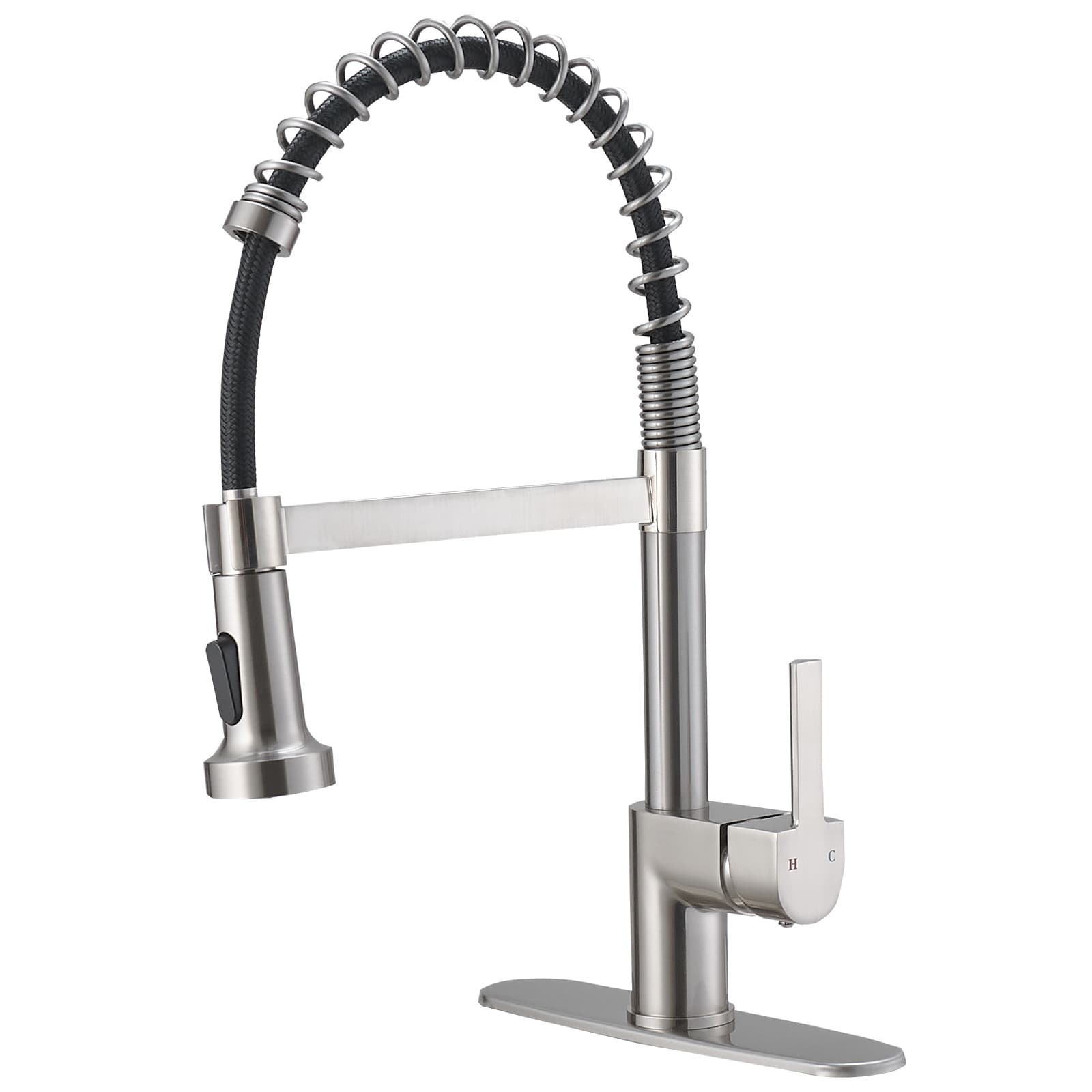 BWE A-94009-N A-94009 Single-Handle Kitchen Faucet Brushed Nickel Single Handle Deck-mount Pull-down Kitchen Faucet with Sprayer ( Deck Plate Included )