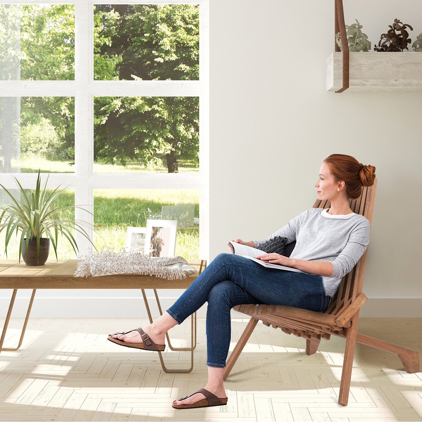 Winado Patio Chairs Stackable Wood Frame Stationary Recliner