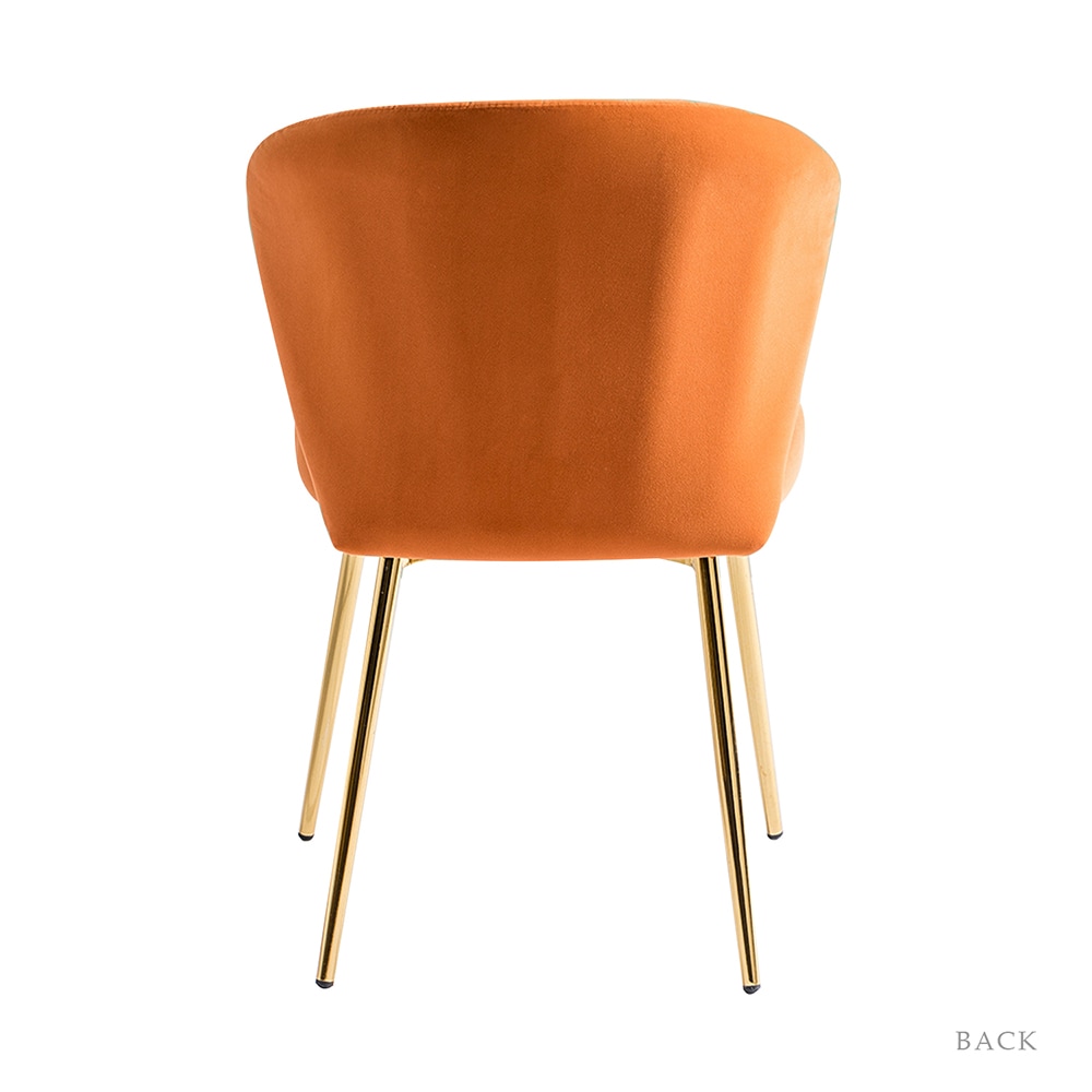 Velvet Upholstered Low Back Side Chair in Orange with Brass Legs, Set of 2