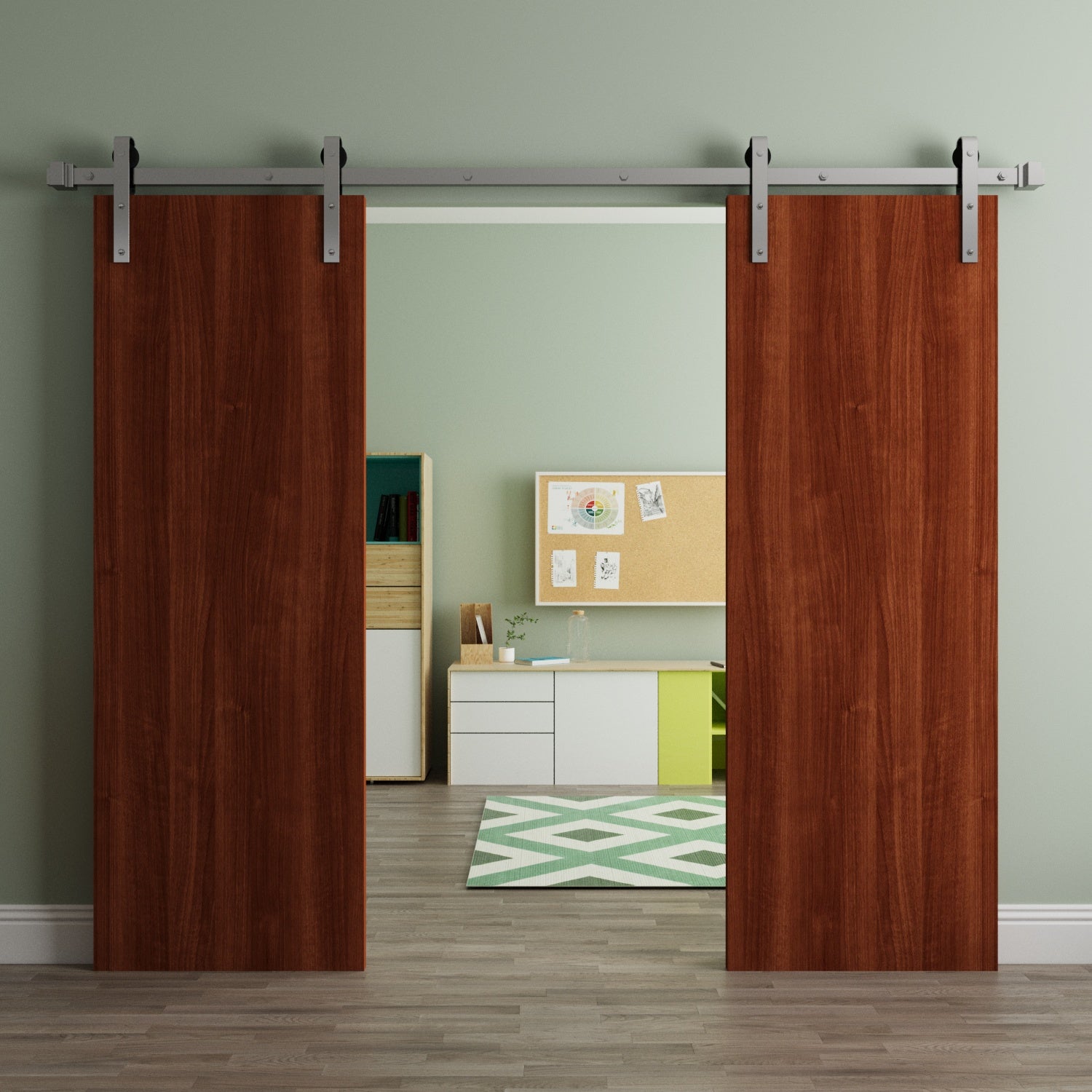 SARTODOORS Modern Double Barn Door 48 x 80 inches BASIC 3001 Walnut ...