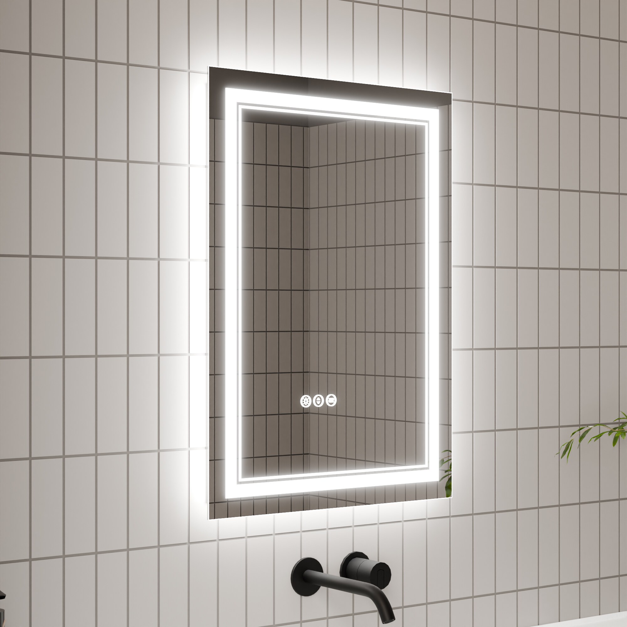 WELLFOR EX LED Bathroom Mirror 20-in x 28-in Frameless Dimmable Lighted ...