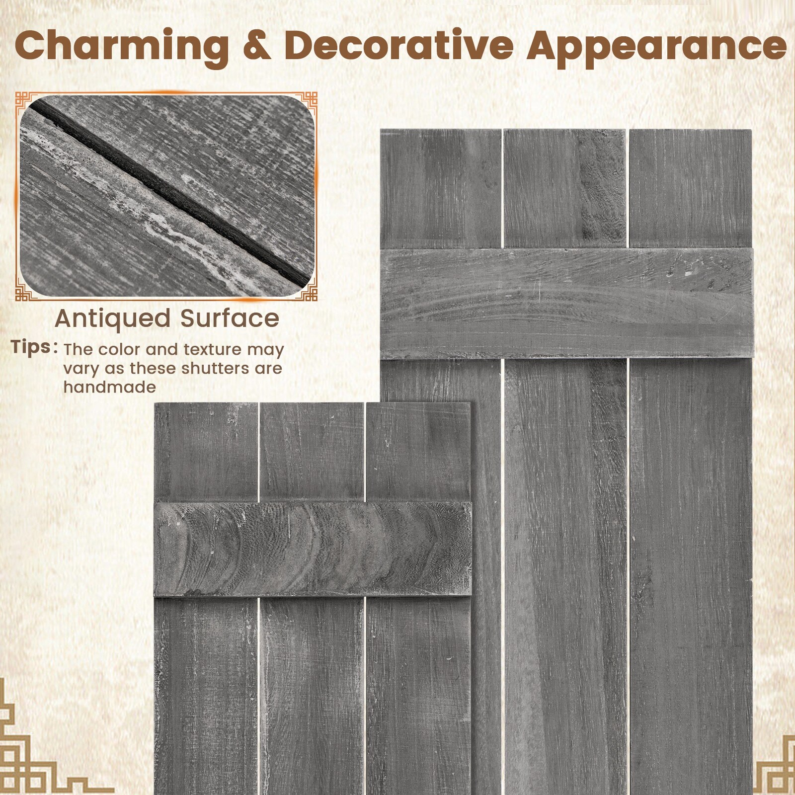 Slickblue Set of 2 Farmhouse Paulownia Wood Window Shutters for Window ...