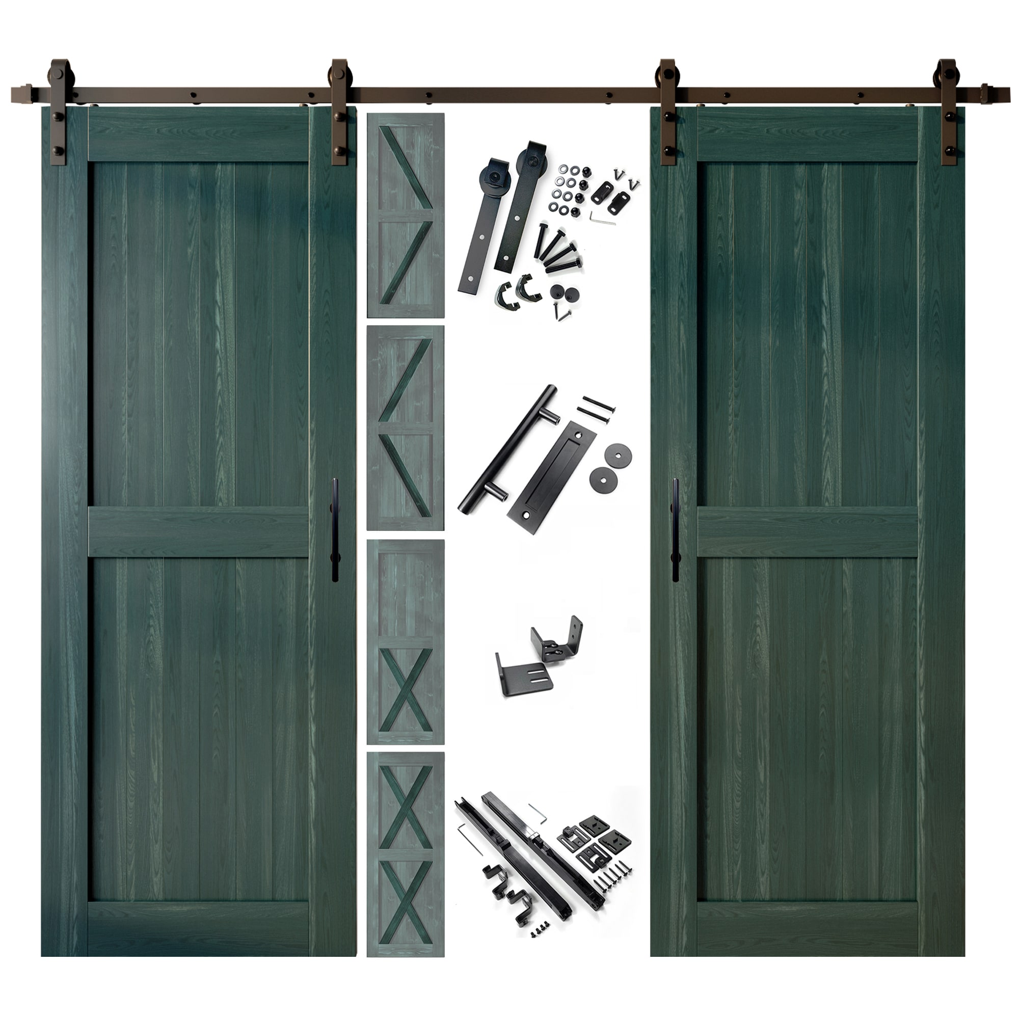 HOMACER YT2TGH168C-4080F-RP 40-in x 80-in Royal Pine Pine Wood Solid core Double Barn Door (Hardware Included)