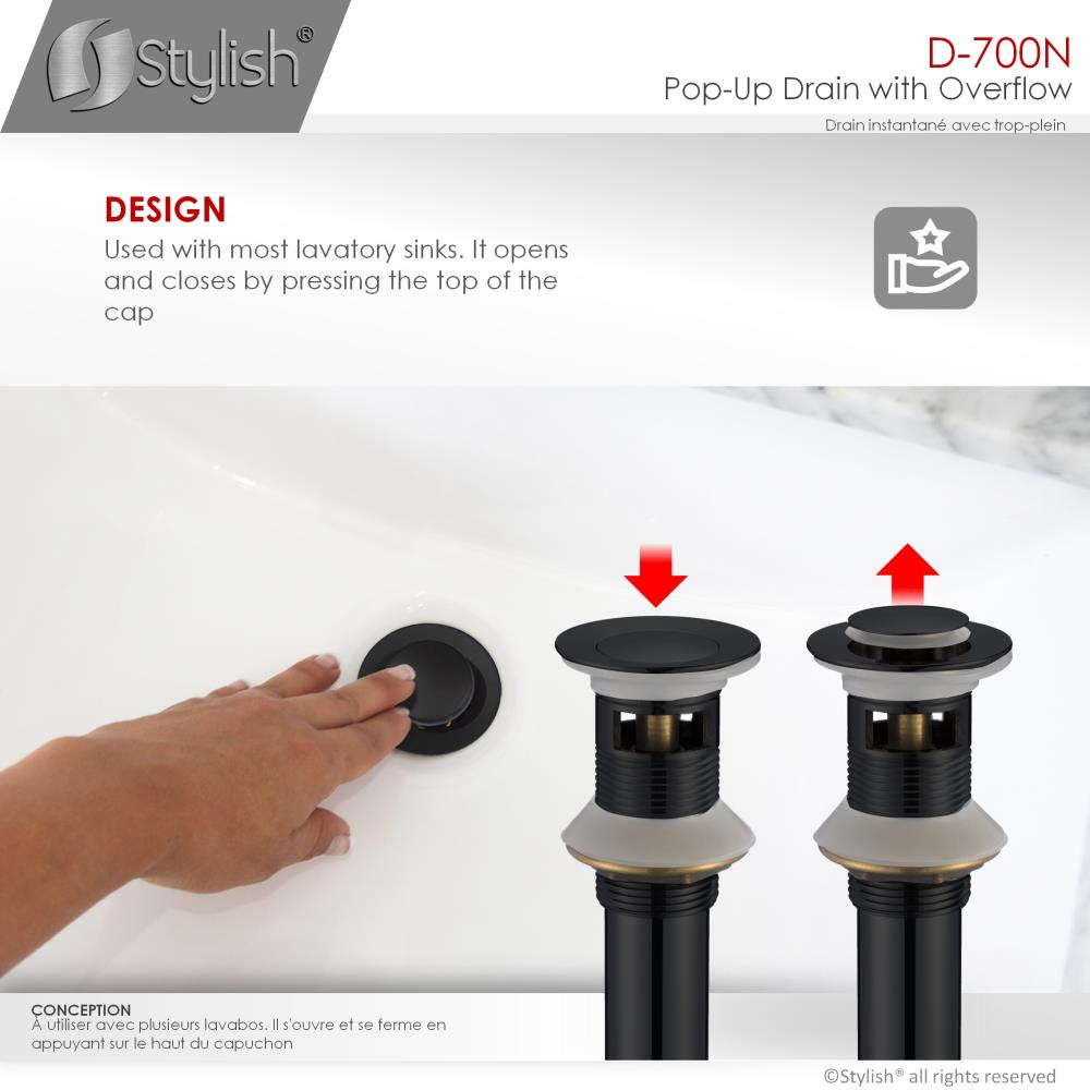 Pop Up Drain Stopper Bathroom Sink Drain with Overflow Matte Black RB0739