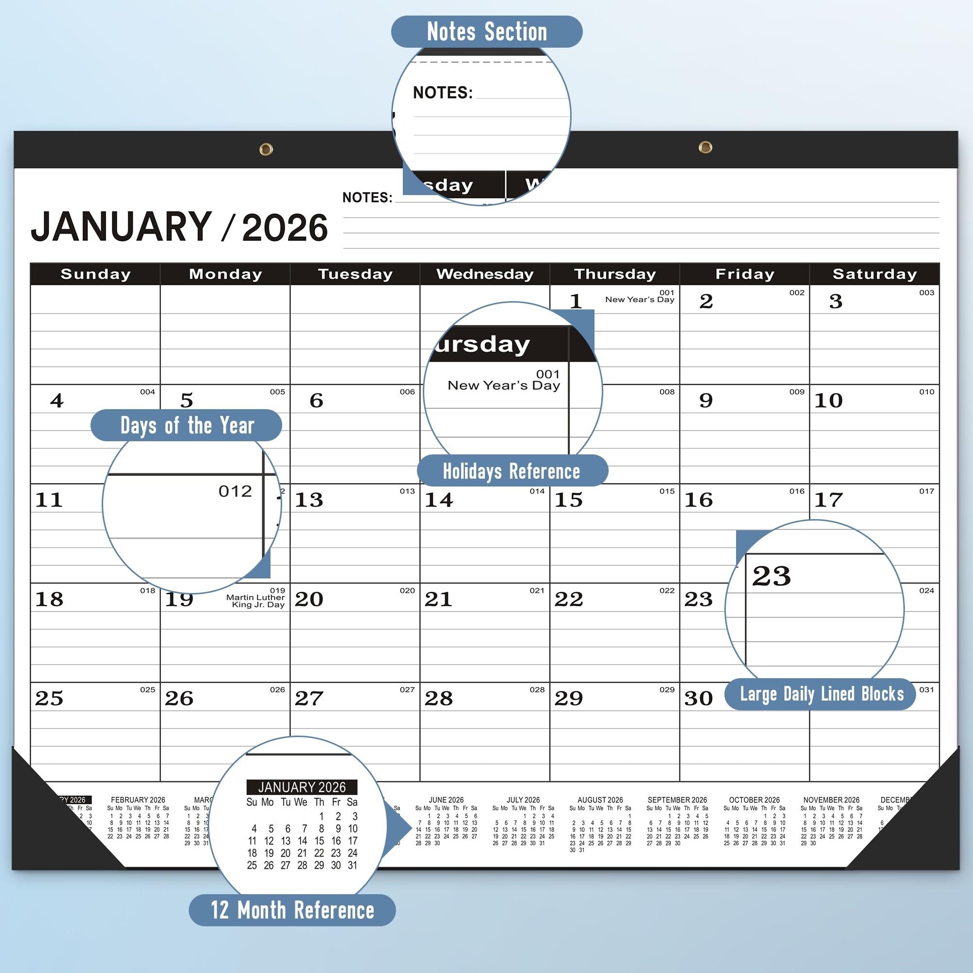 Etokfoks 1 Pack Large Desk Calendar 2026 2027 with PVC Cover Round ...