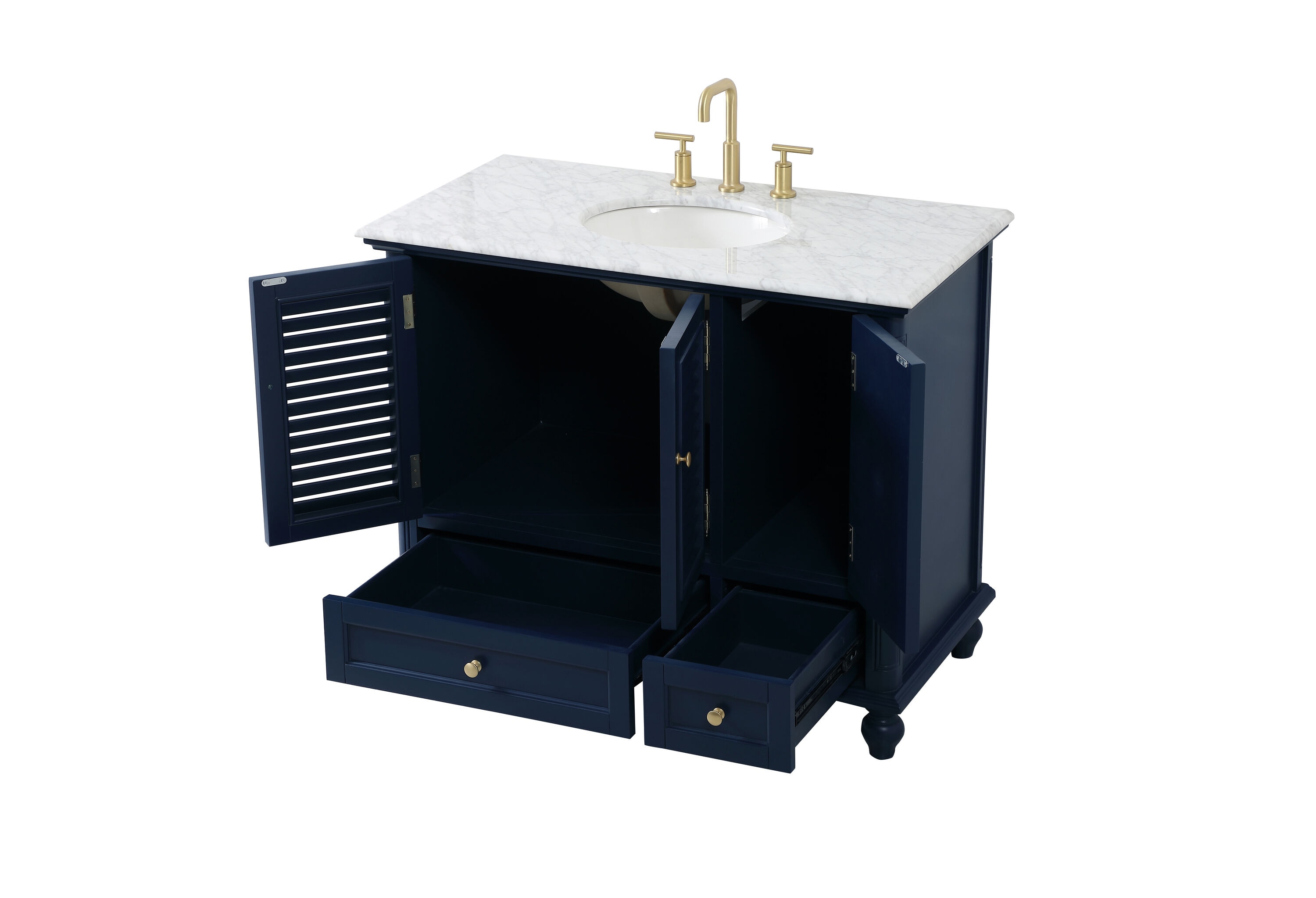 Rhodes 42" Blue Solid Wood Single Bathroom Vanity with Marble Top
