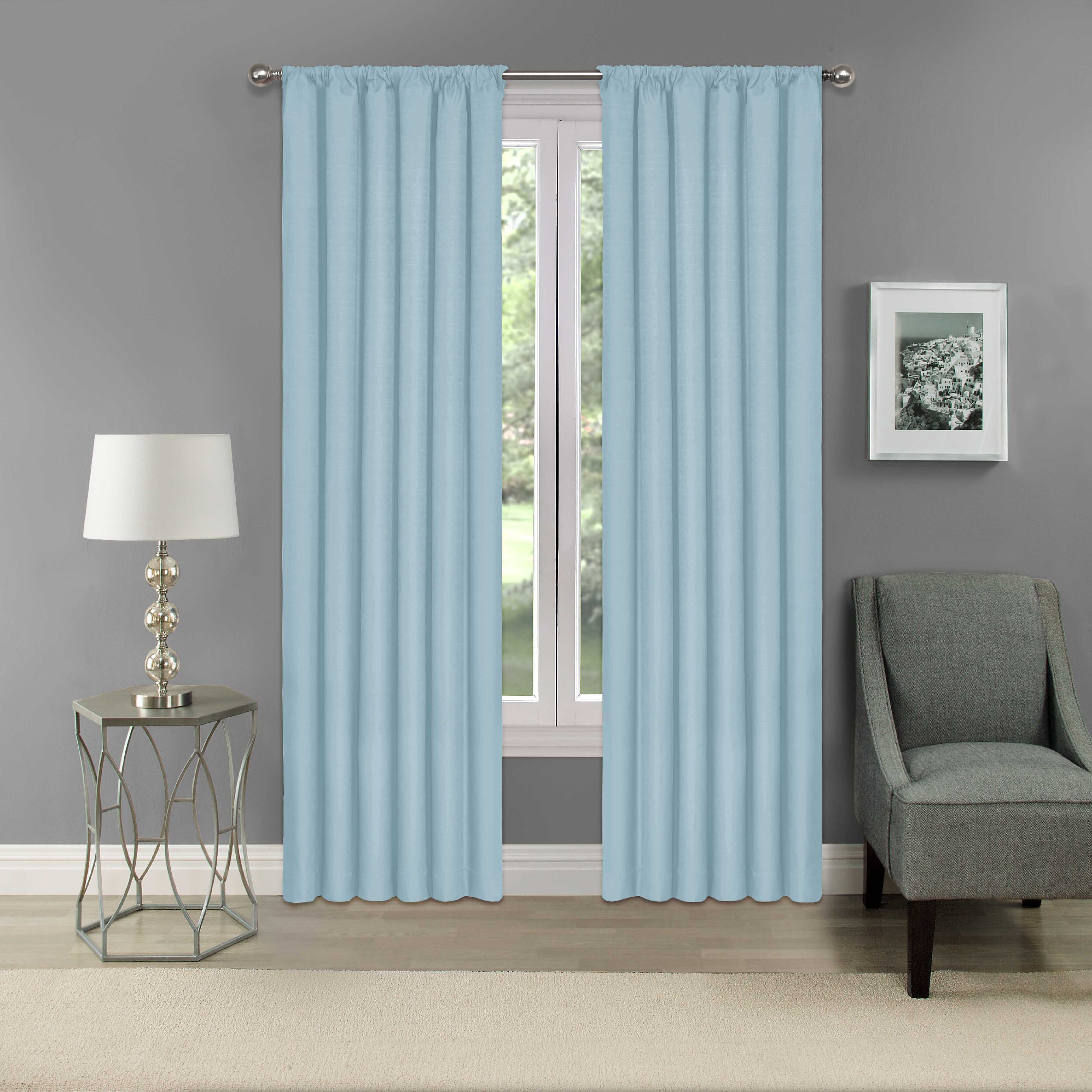 Eclipse 10707042X063SBE 63-Inches Sterling Blue Blackout Rod pocket Single curtain panel