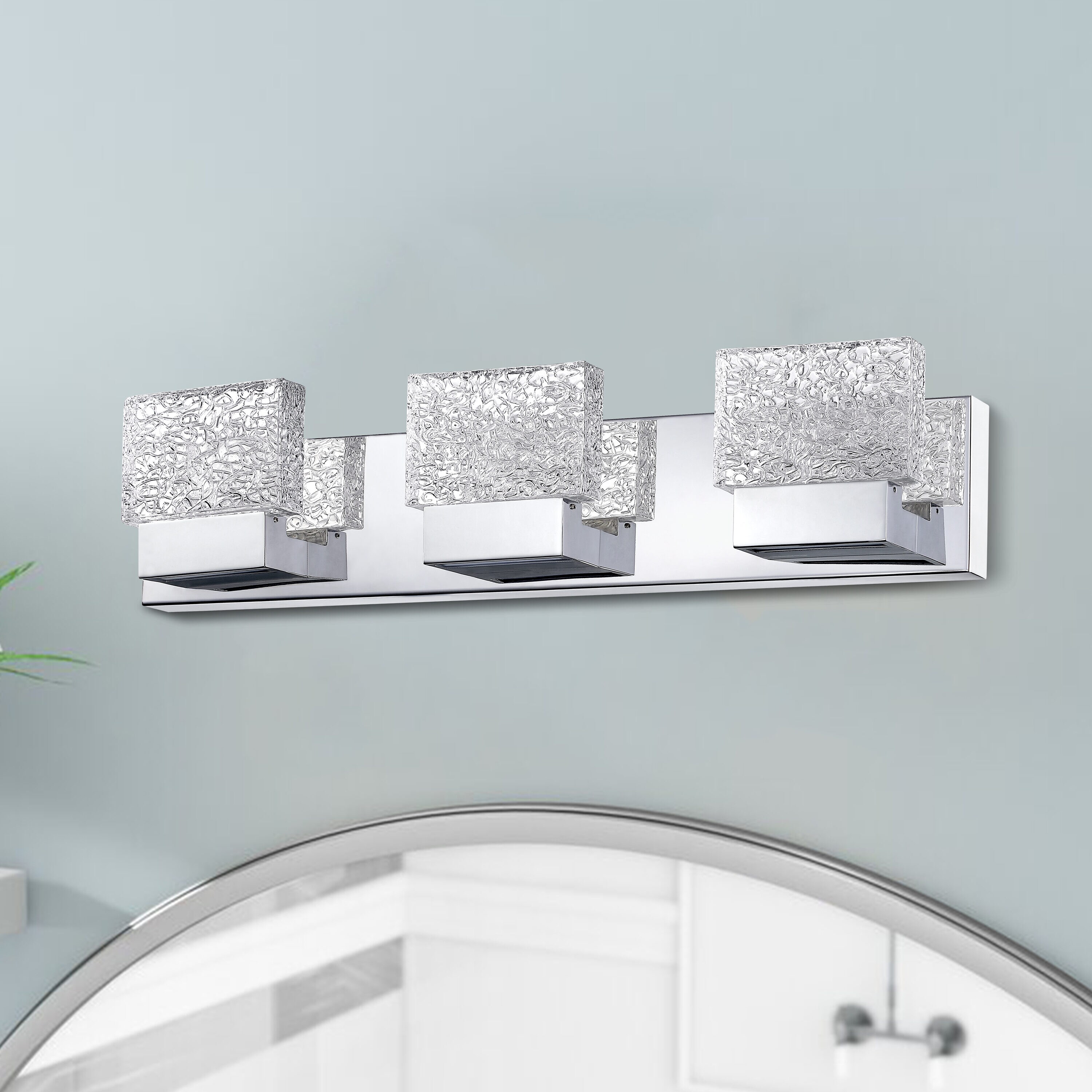 Polished Stainless Steel 24" LED Vanity Light with Clear Ice Glass