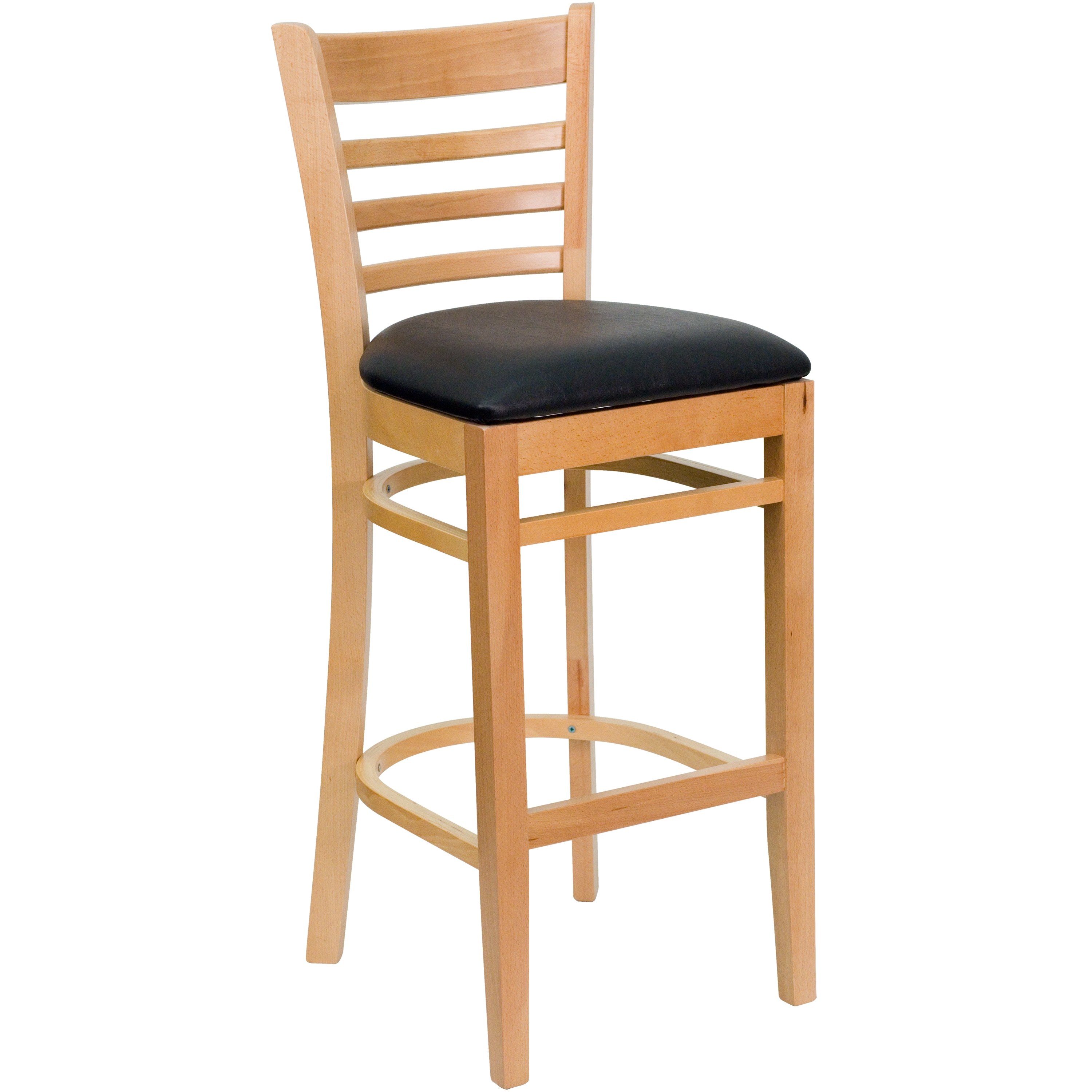 Flash Furniture 812581016444 Black Vinyl Seat/Natural Wood Frame 31.0-in H Bar height Square seat Upholstered Wood Bar Stool and Back