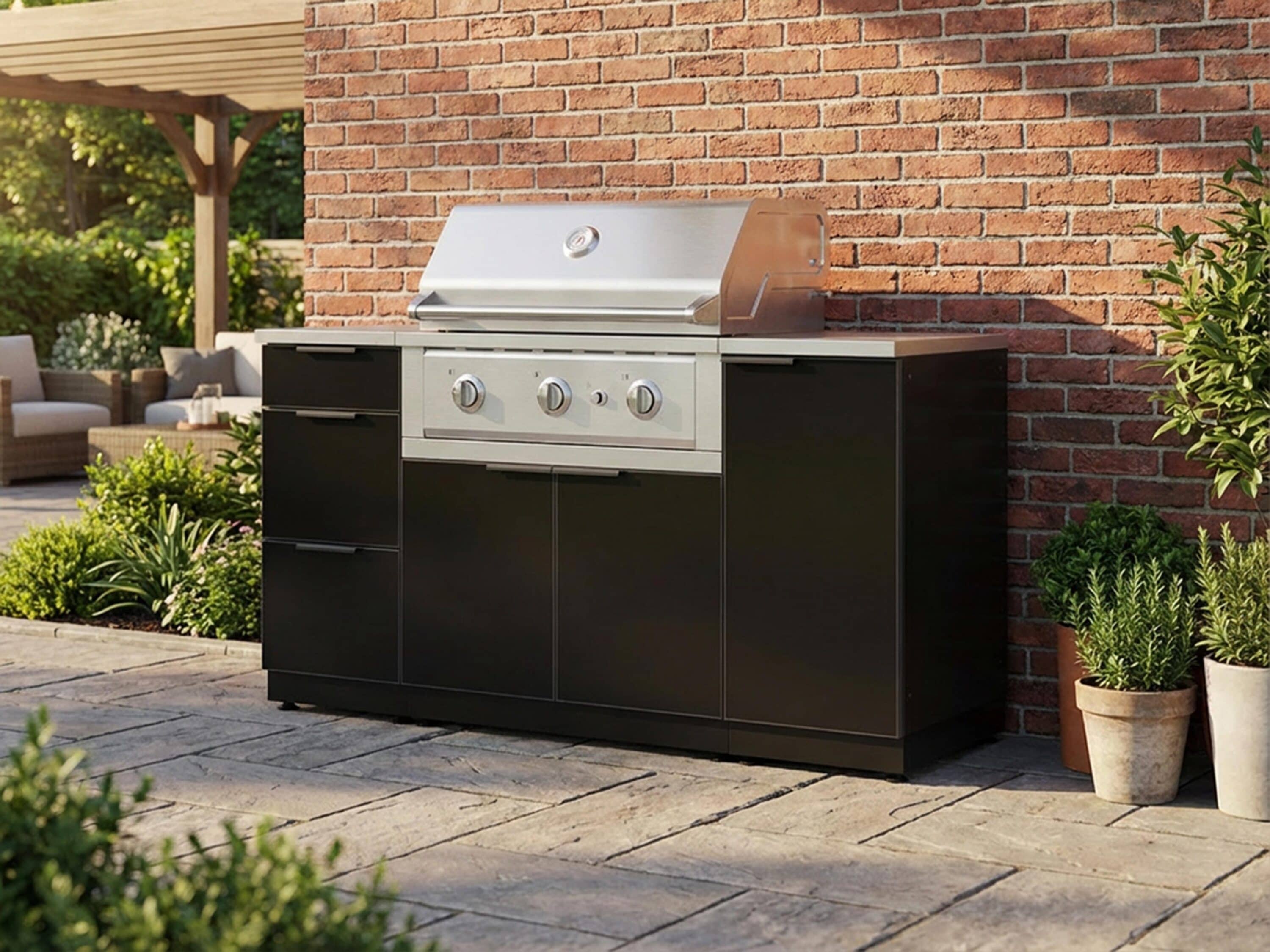 NewAge Products Classic Series 65-in W Black Powder-coated aluminum Tempered glass panel Grill island Modular Outdoor Kitchen 3 -Burners