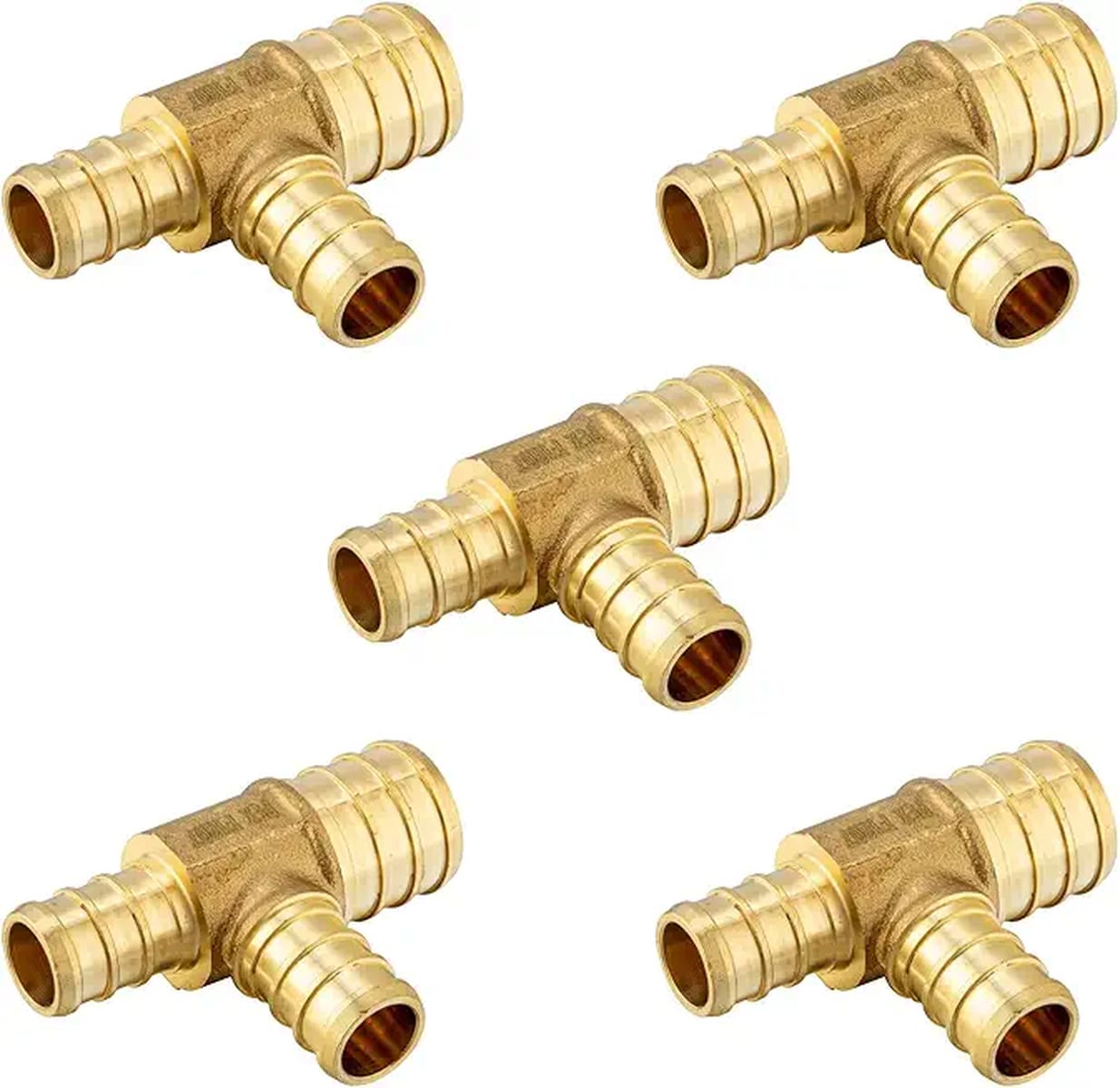 EFIELD  5-Pack 3/4 inch x1/2 inchx 1/2 inch Barb Crimp Pex Reducing Tee Brass Fittings ASTM F1807