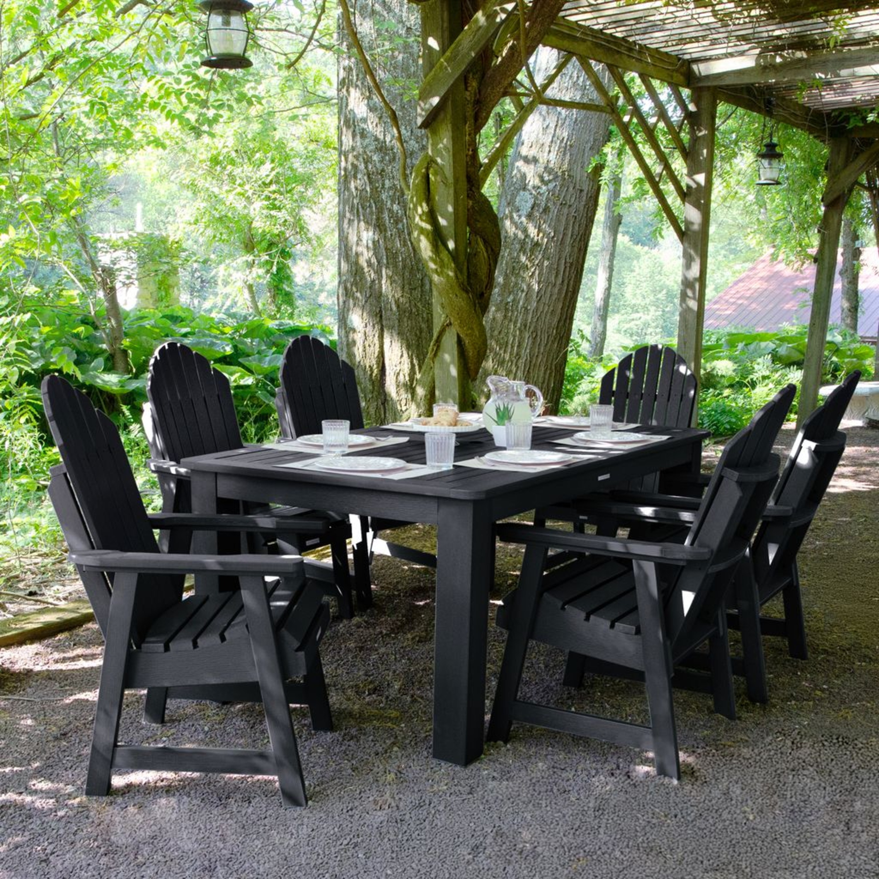 highwood AD-ST7HM1CO4AA-BKE Hamilton 7 -Piece Black Patio Dining Set Plastic Rectangle Table with 6 Stationary Chairs